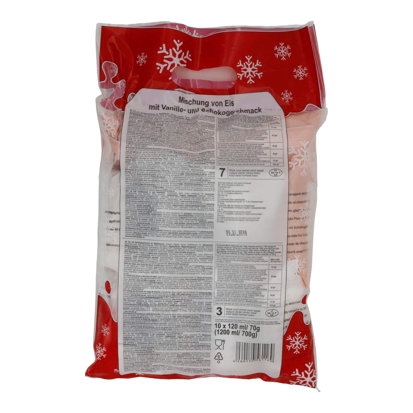 Eis-Mix BIG Family | Gelato | Gelato alla vaniglia e al cioccolato in coppetta di cialda | 10x120 ml / 700 g