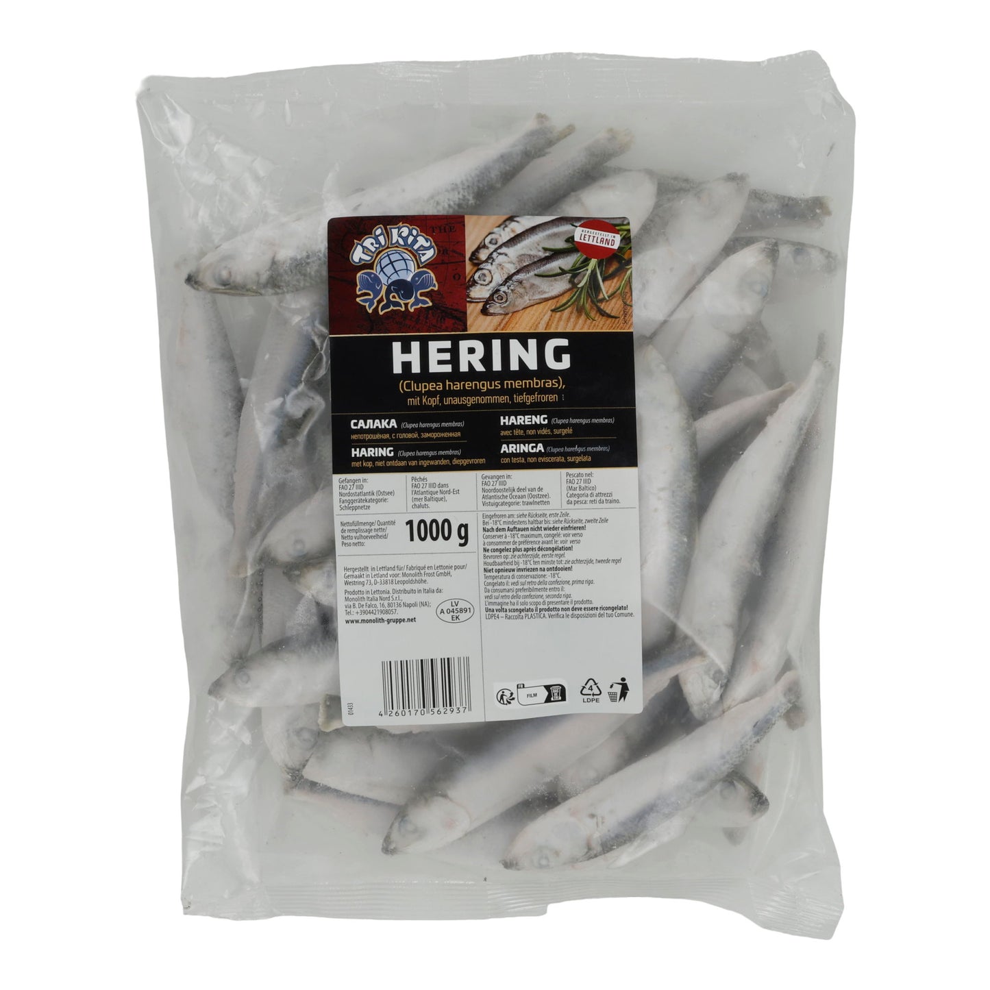 Hering Top Fish | Con testa | Aringhe intere, surgelate, pescate in natura | 1 kg