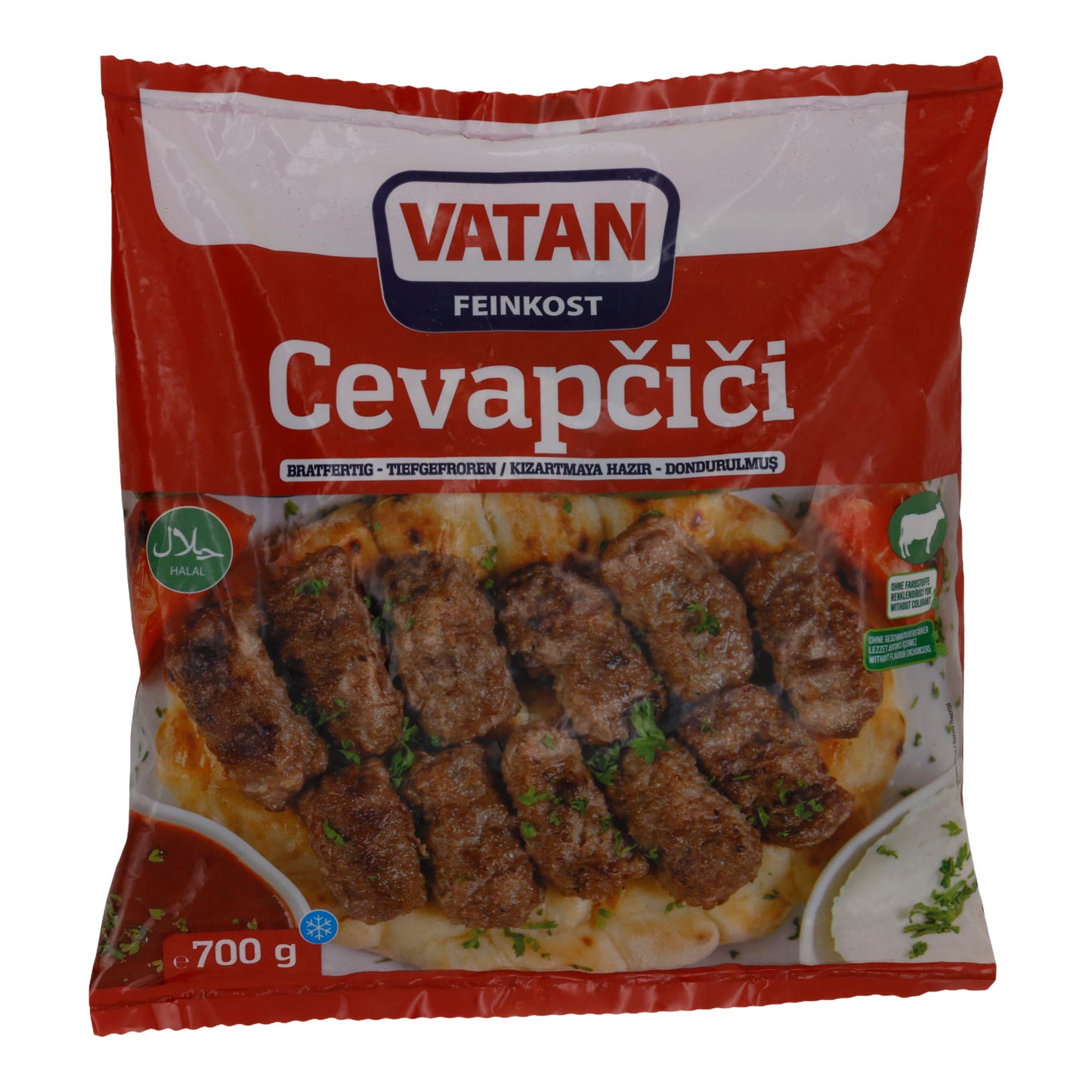 Cevapcici Vatan | Involtini di manzo | Pronti da cuocere, halal, surgelati | 700 g