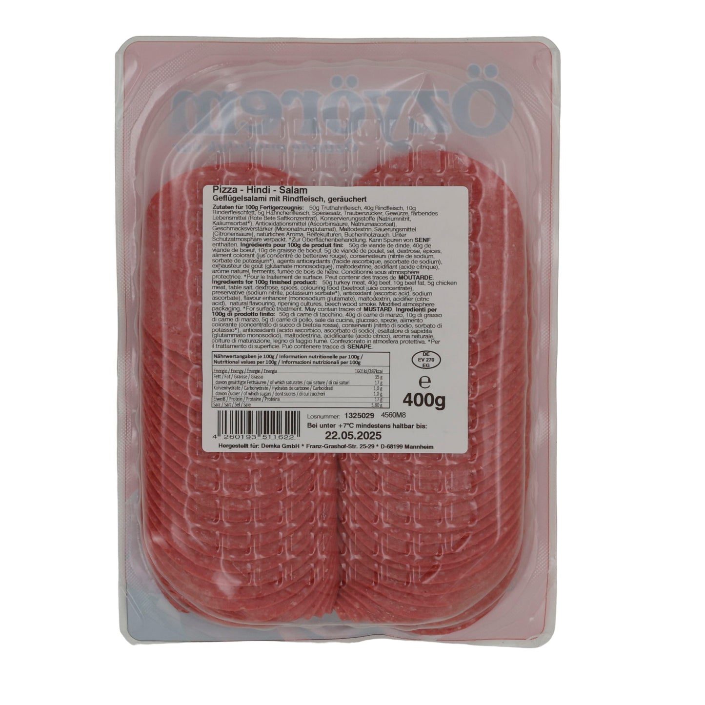 Geflügelsalami Özyörem Hindi Dilim Salami | Geräuchert | Mit Rindfleisch | 400 g