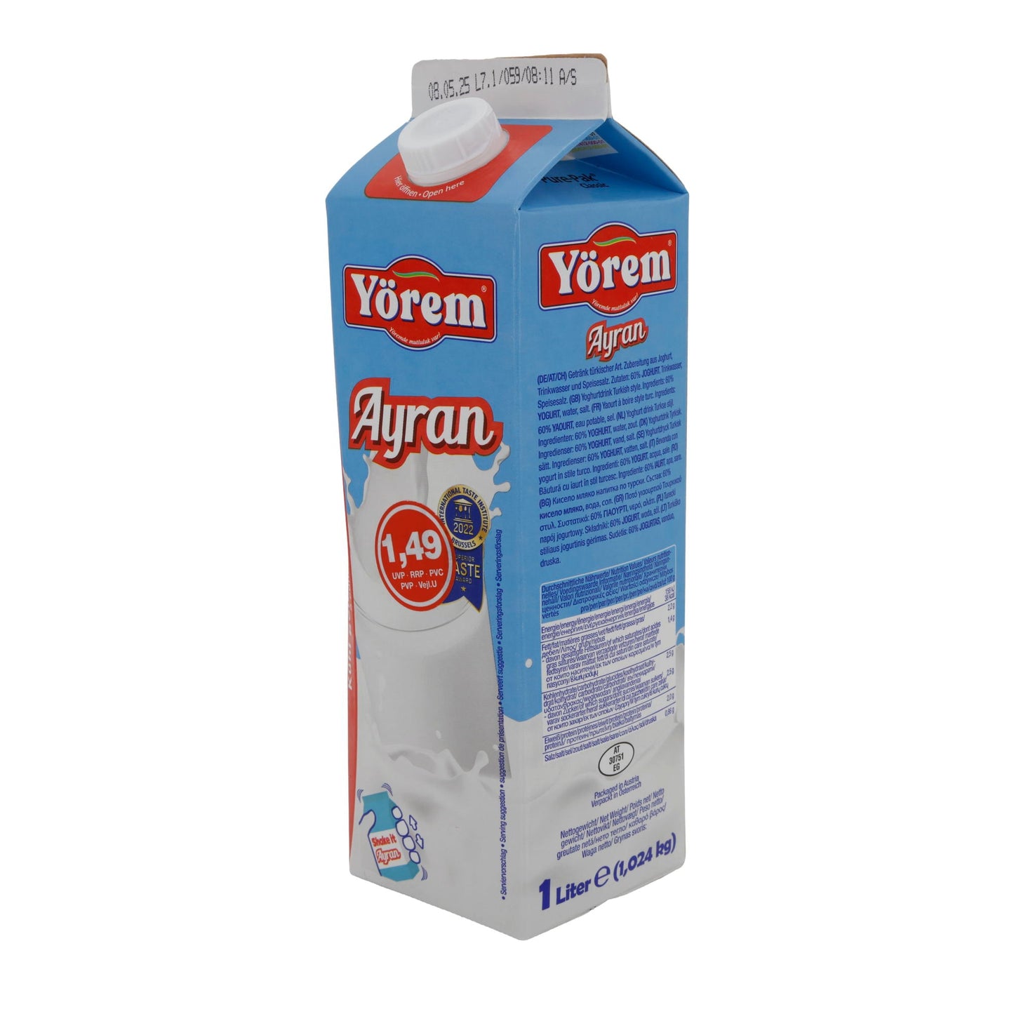 Joghurtgetränk Yörem Ayran | Joghurtgetränk | Erfrischend mit Salz | 1 l YOEREM