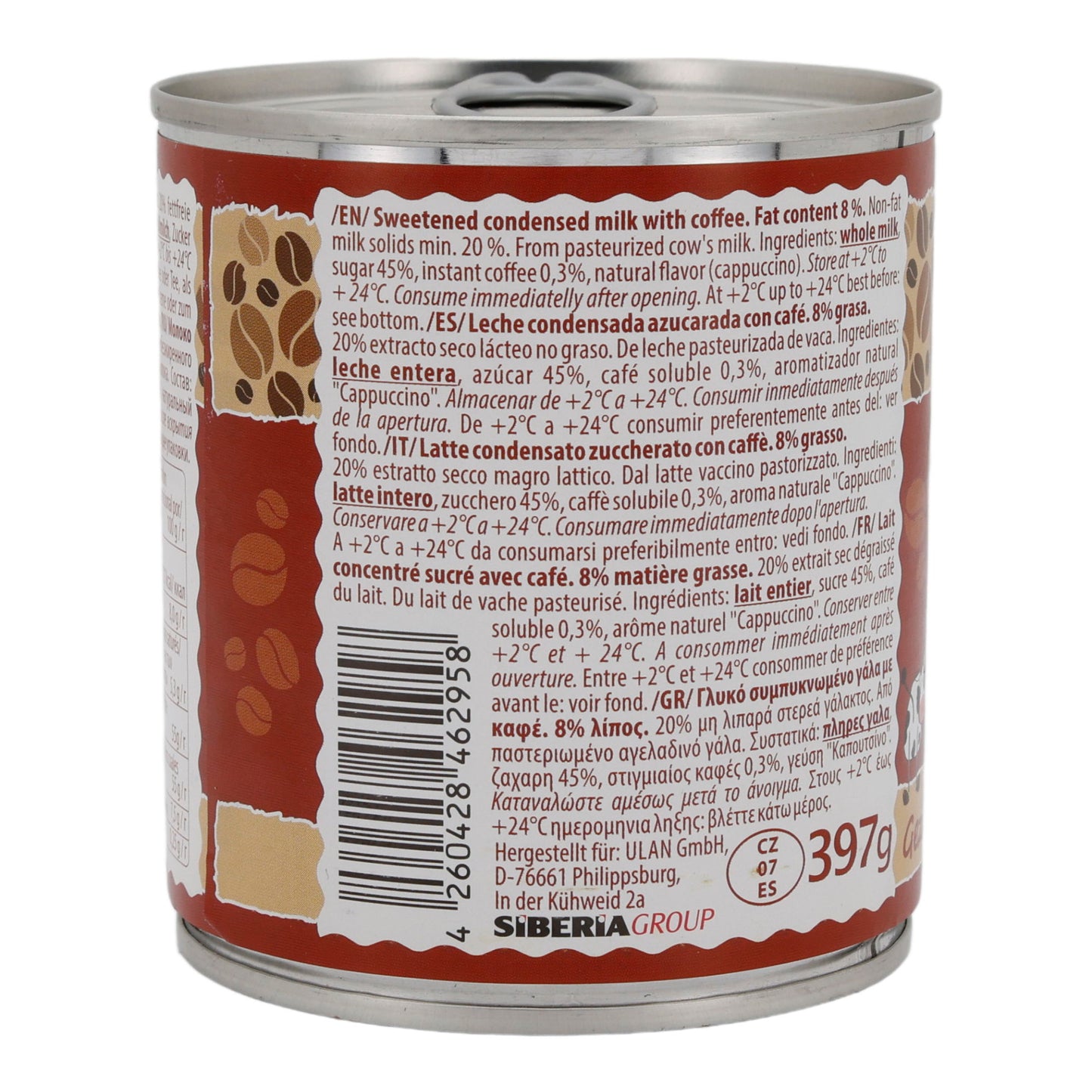 Latte condensato zuccherato | Prodotto lattiero-caseario | Con caffè | Lattina da 397 g