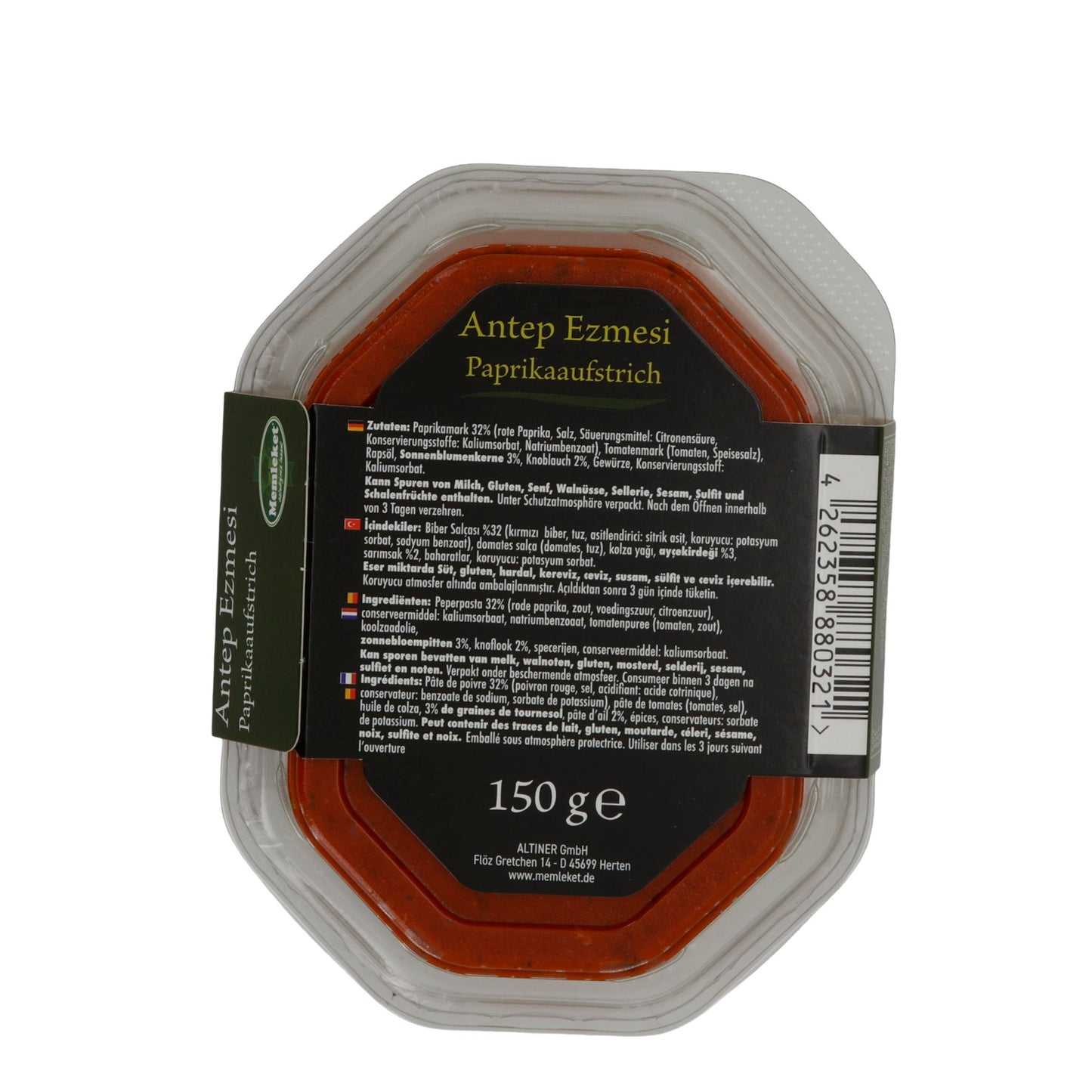 Crema di paprika Memleket Antep Ezmesi | Crema spalmabile | Salsa speziata con paprika e aglio | 150 g