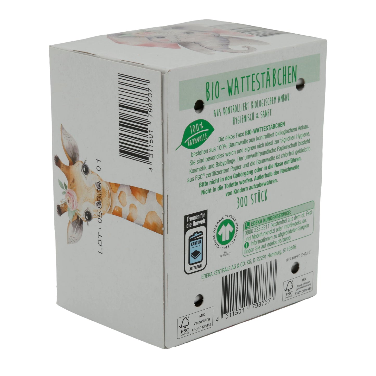 Bio-Wattestäbchen elkos Face Bio-Wattestäbchen | Bio-Wattestäbchen | 300 Adet