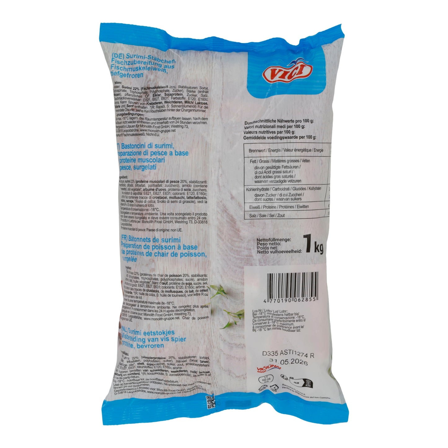 Surimi-Stäbchen Vici | Surimi | Tiefgefroren, aus Muskeleiweiß | 1 kg VICI
