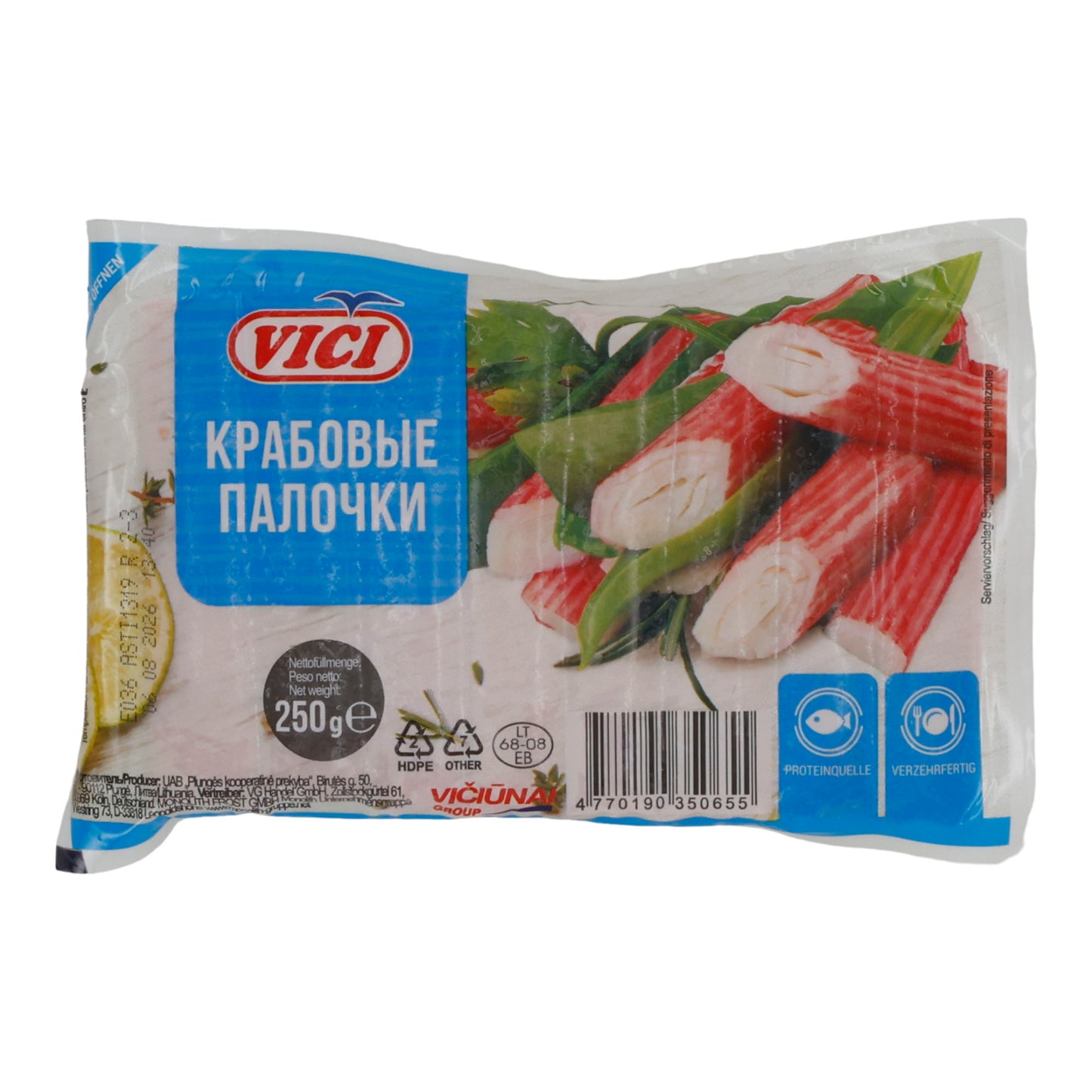 Surimi Vici | Surimi-Stäbchen | Verzehrfertig, Fischmuskeleiweiß | 250 g