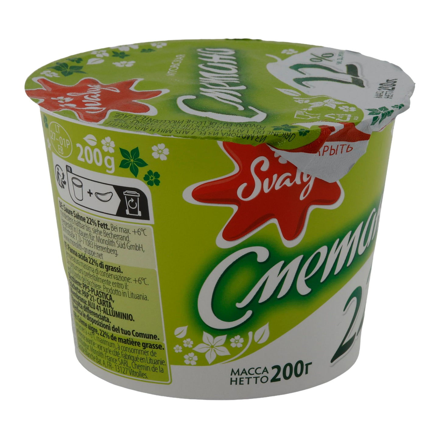 Sauerrahm Svalya Panna Acida Lituana | Sauerrahm | 22% di grassi, alternativa cremosa allo Schmand | 200 g