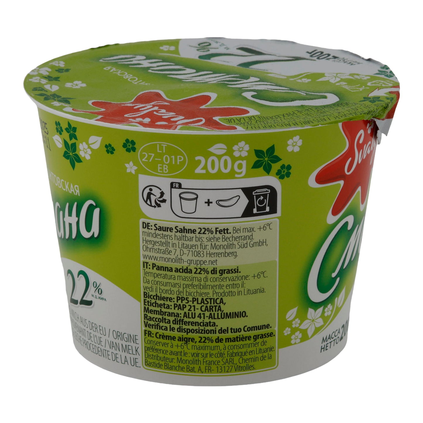 Sauerrahm Svalya Panna Acida Lituana | Sauerrahm | 22% di grassi, alternativa cremosa allo Schmand | 200 g