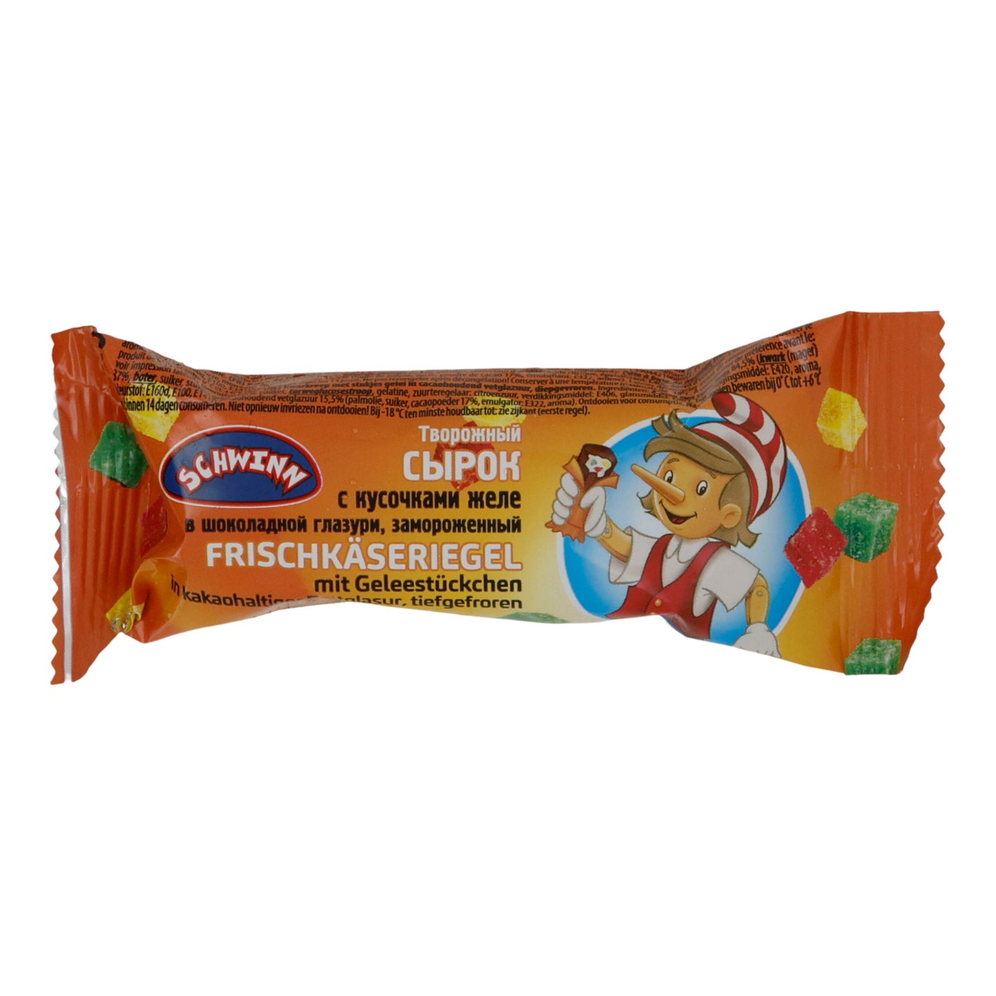Barretta di formaggio fresco Schwinn | Con pezzetti di gelatina | Snack di formaggio congelato con ripieno colorato e copertura di cioccolato | 45 g
