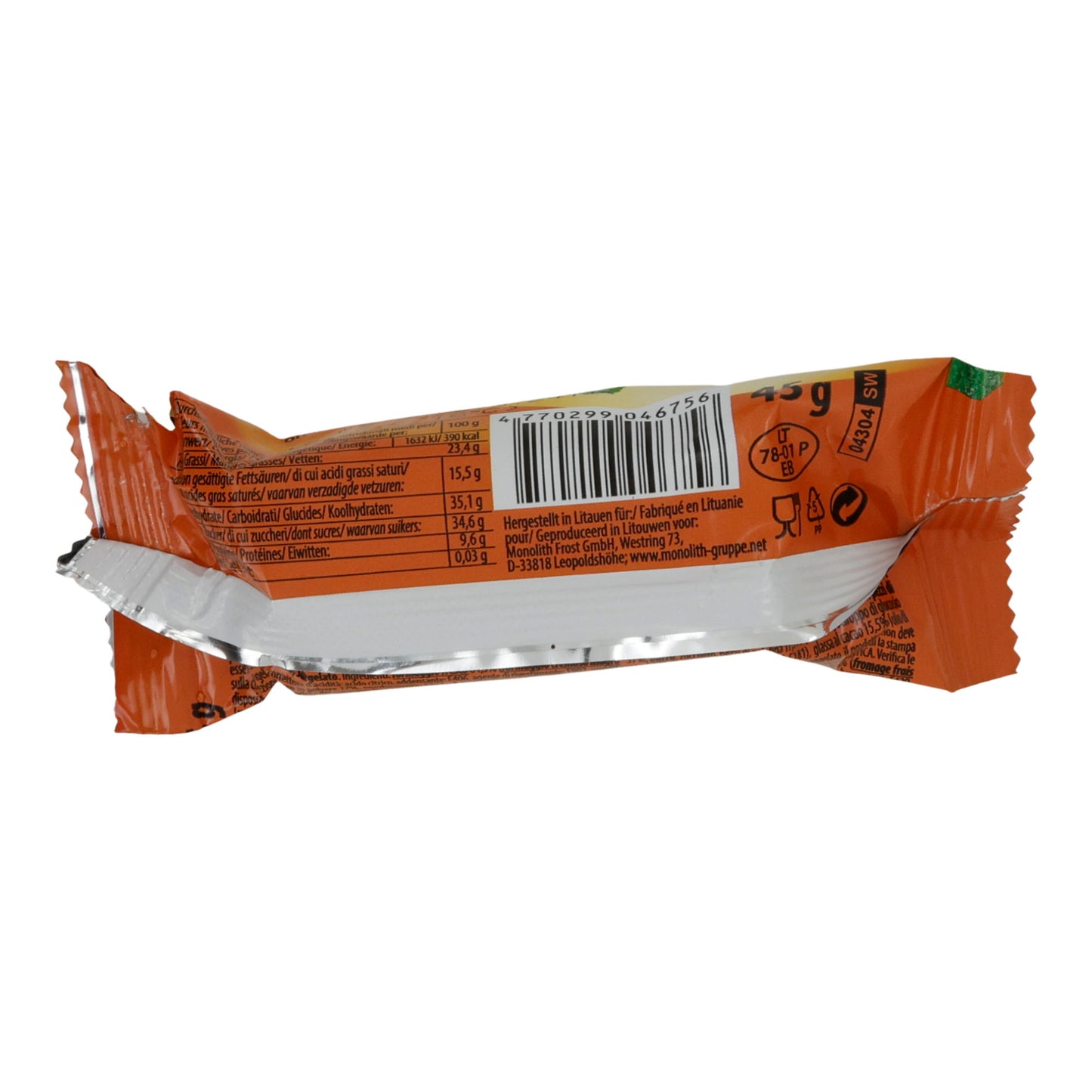 Barretta di formaggio fresco Schwinn | Con pezzetti di gelatina | Snack di formaggio congelato con ripieno colorato e copertura di cioccolato | 45 g