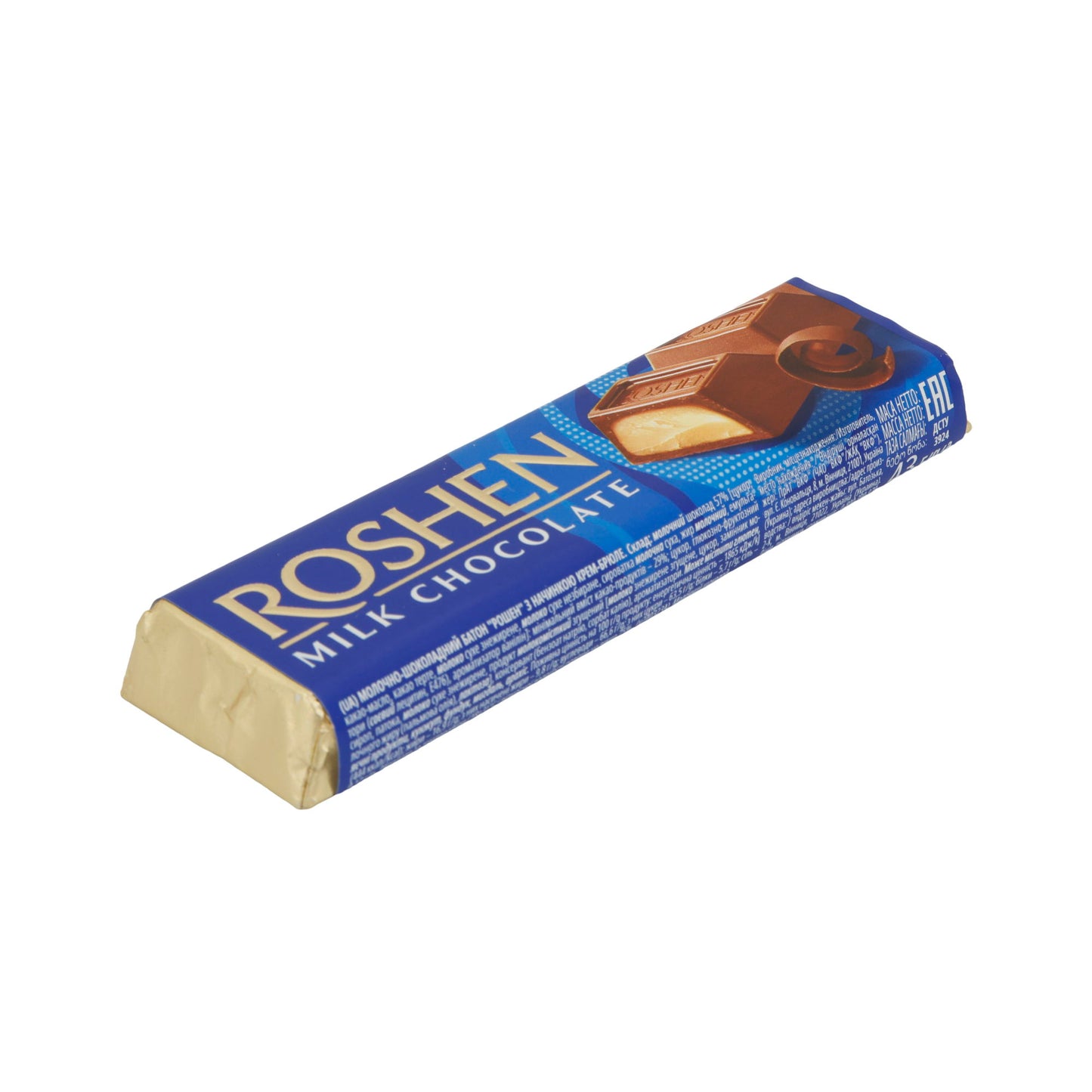 Melkchocoladereep Roshen | Met Crème Brûlée-vulling | Zachte chocolade met romige kern | 43 g reep