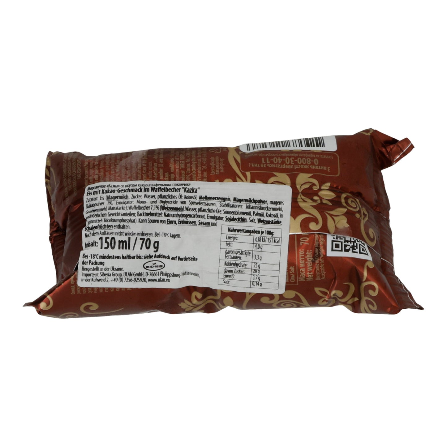 Eis Kazka | Gusto cacao | Cremoso, croccante coppetta di cialda | 70 g / 150 ml