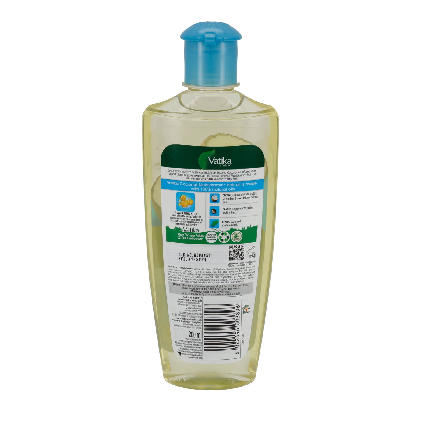 Haarolie Vatika Naturals Kokosnoot Haarolie | Intensieve Hydratatie | 200 ml