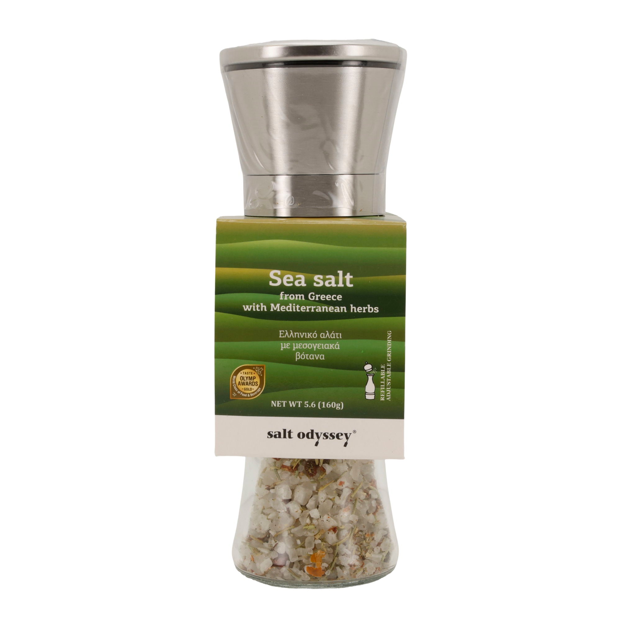 Gewürzmühle Salt Odyssey | Griechisches Meersalz mit mediterranen Kräutern | 160 g Mühle - Taste Your World