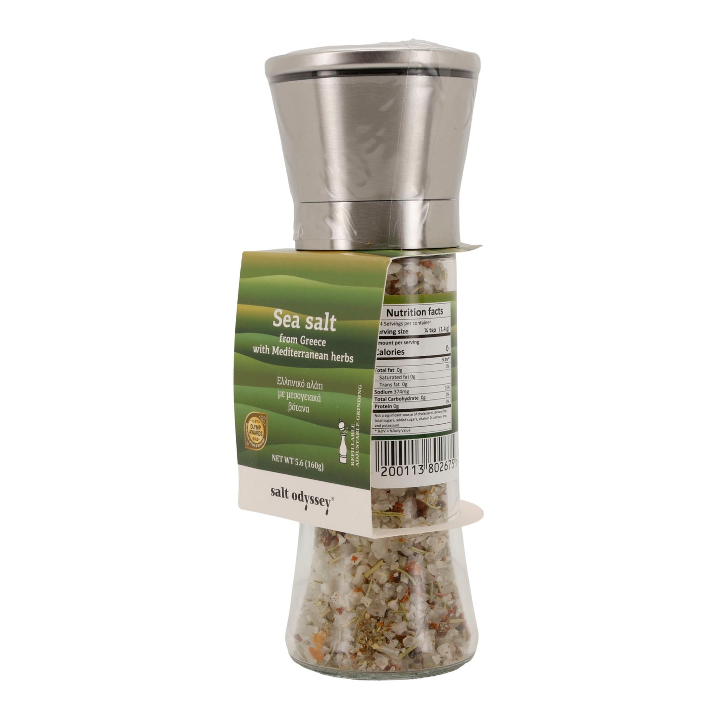 Gewürzmühle Salt Odyssey | Griechisches Meersalz mit mediterranen Kräutern | 160 g Mühle