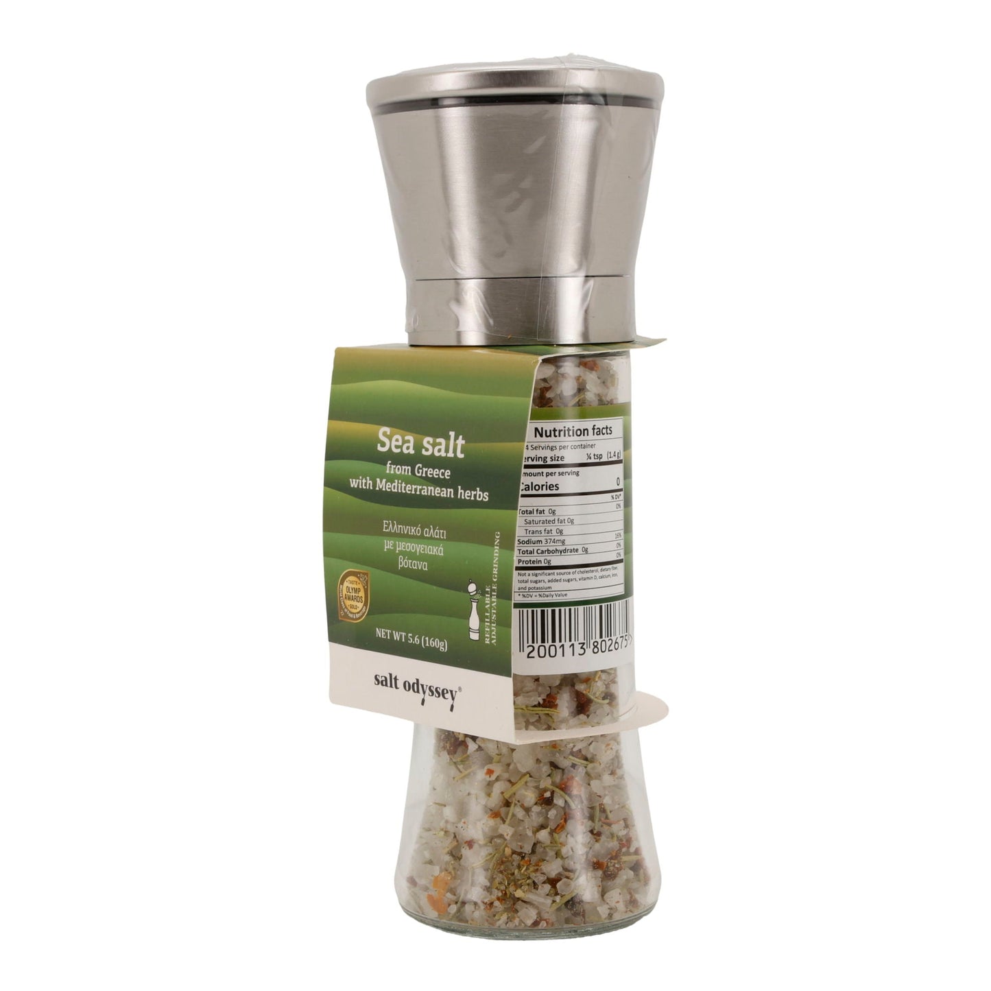 Gewürzmühle Salt Odyssey | Griechisches Meersalz mit mediterranen Kräutern | 160 g Mühle - Taste Your World