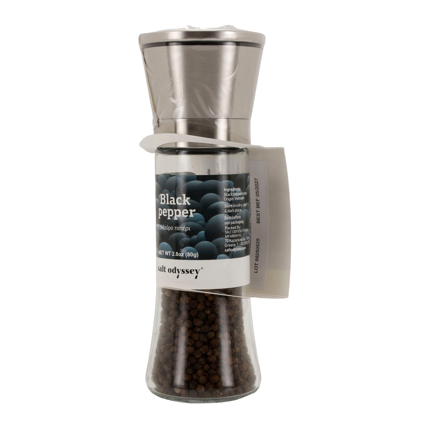 Pfeffermühle Salt Odyssey | Schwarzer Pfeffer ganz | Intensiv aromatisch | 80 g Mühle