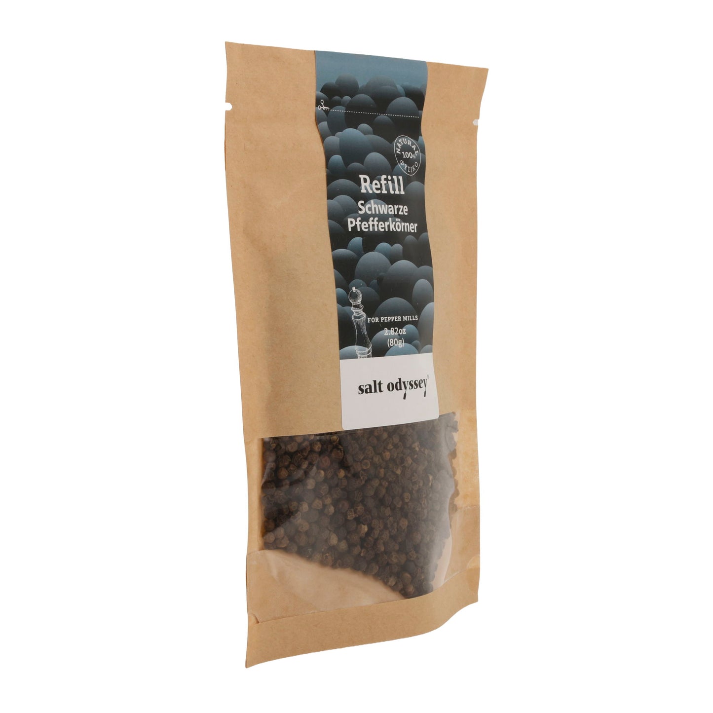 Gewürze Salt Odyssey | Schwarze Pfefferkörner Nachfüllpackung | 100 % Natur | 80 g