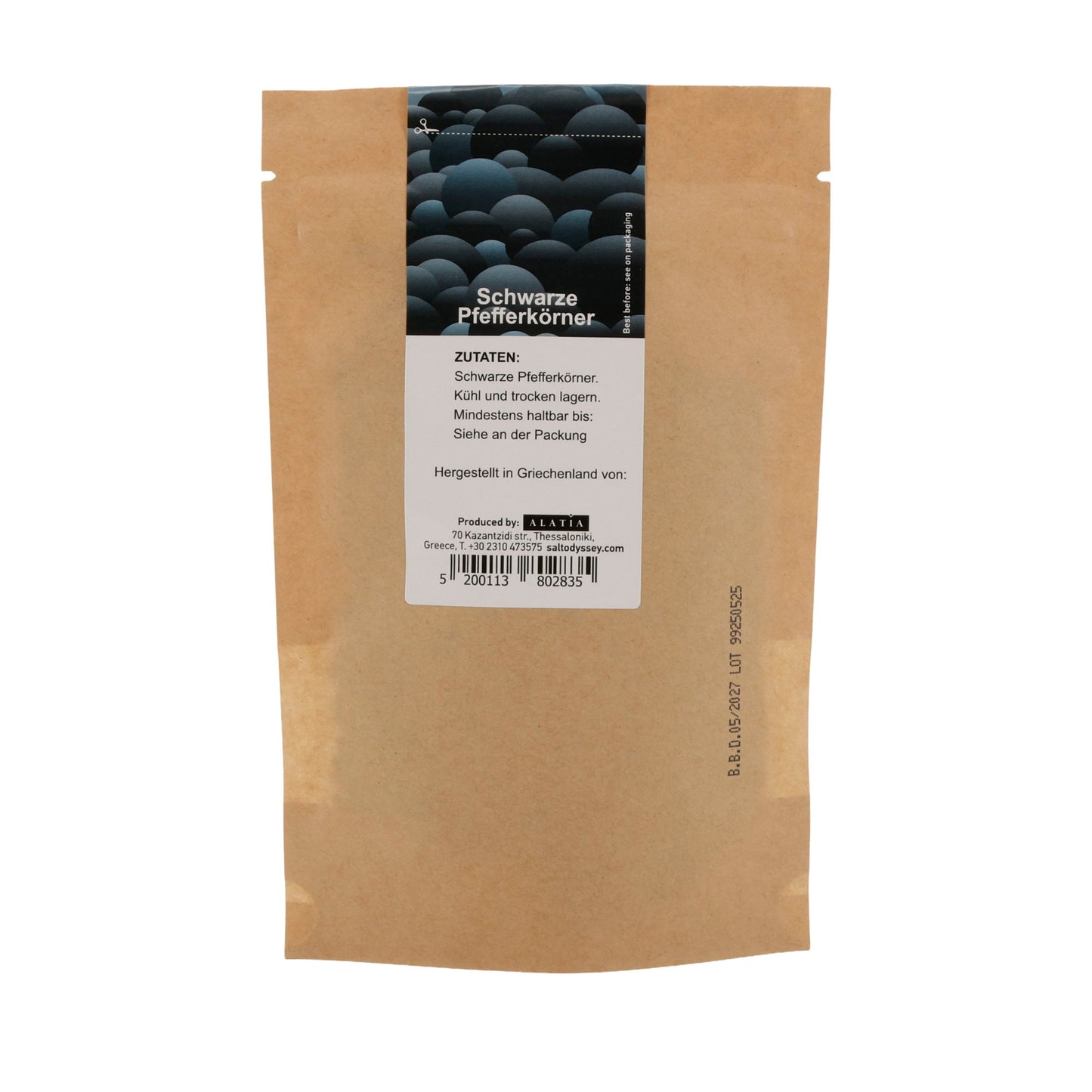 Gewürze Salt Odyssey | Schwarze Pfefferkörner Nachfüllpackung | 100 % Natur | 80 g