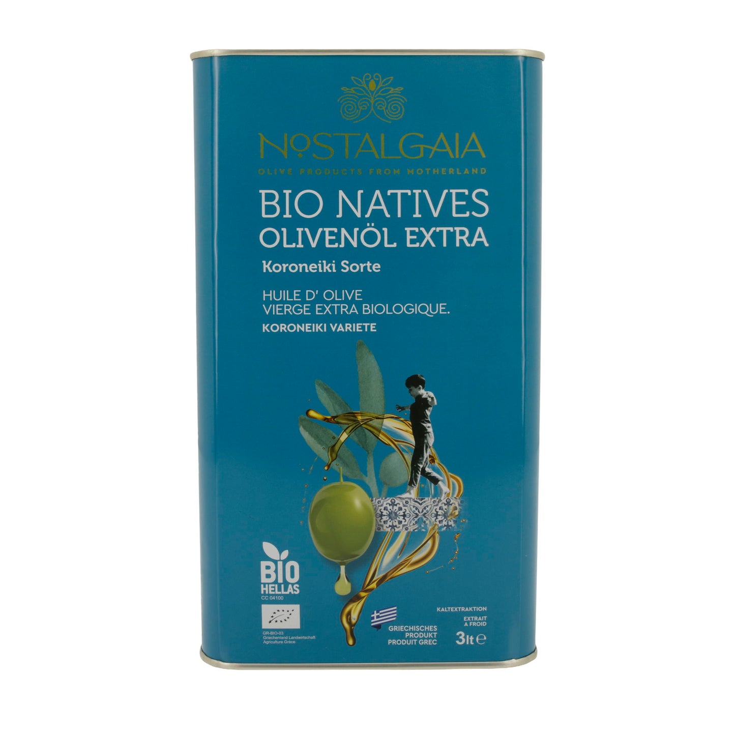 Bio-Olivenöl extra nativ | Nostalgia | Koroneiki Sorte | 3 Liter – kaltgepresst, griechisches Produkt, BIO-zertifiziert