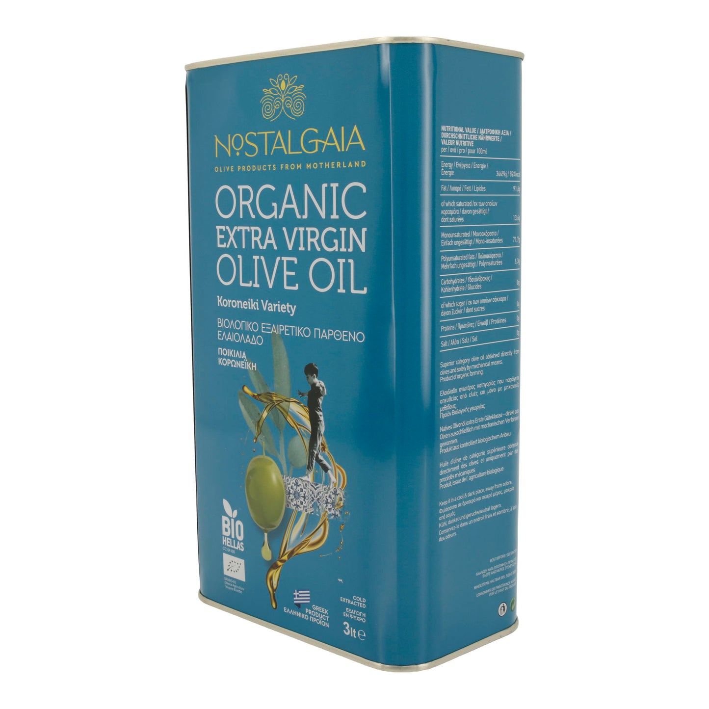 Bio-Olivenöl extra nativ | Nostalgia | Koroneiki Sorte | 3 Liter – kaltgepresst, griechisches Produkt, BIO-zertifiziert
