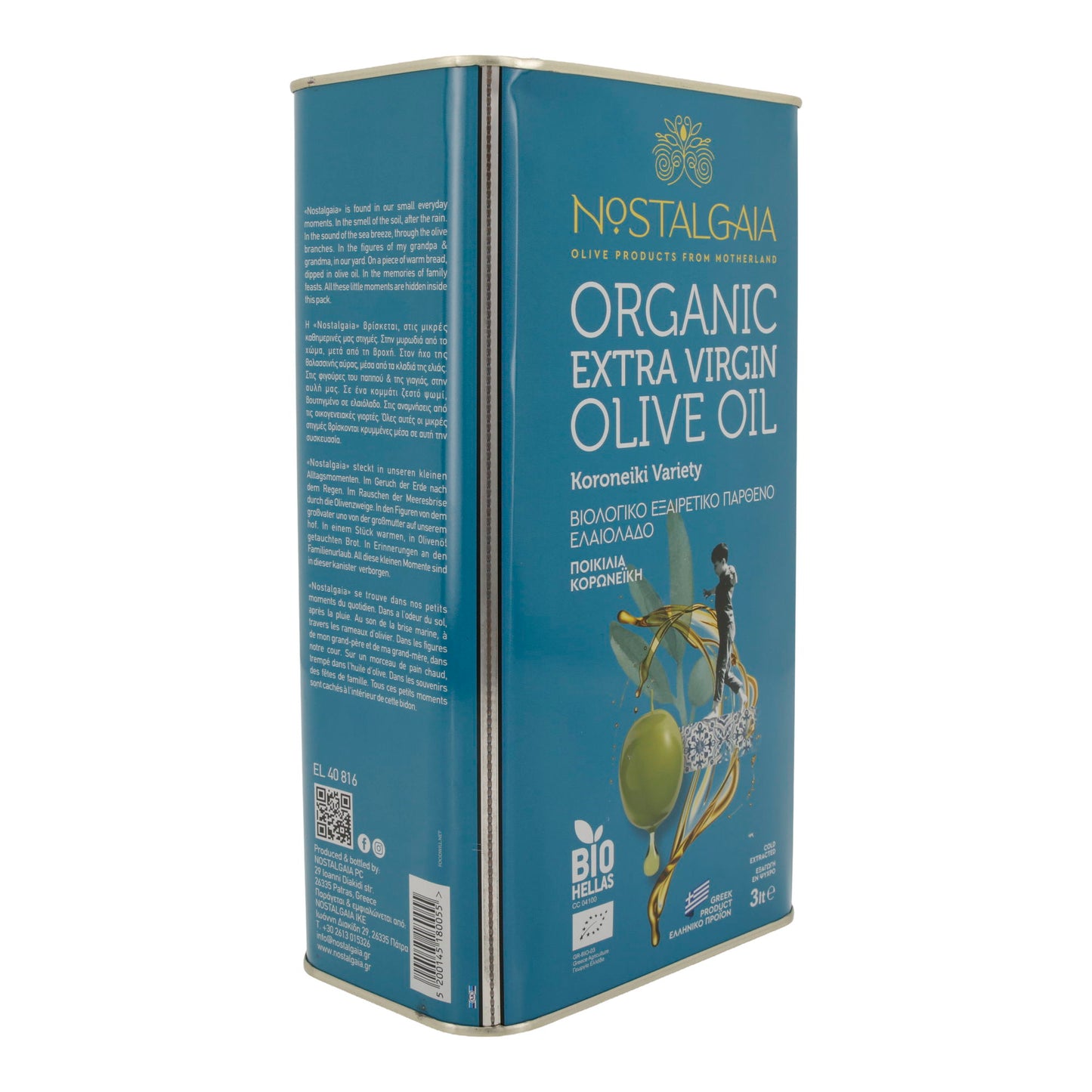 Bio-Olivenöl extra nativ | Nostalgia | Koroneiki Sorte | 3 Liter – kaltgepresst, griechisches Produkt, BIO-zertifiziert