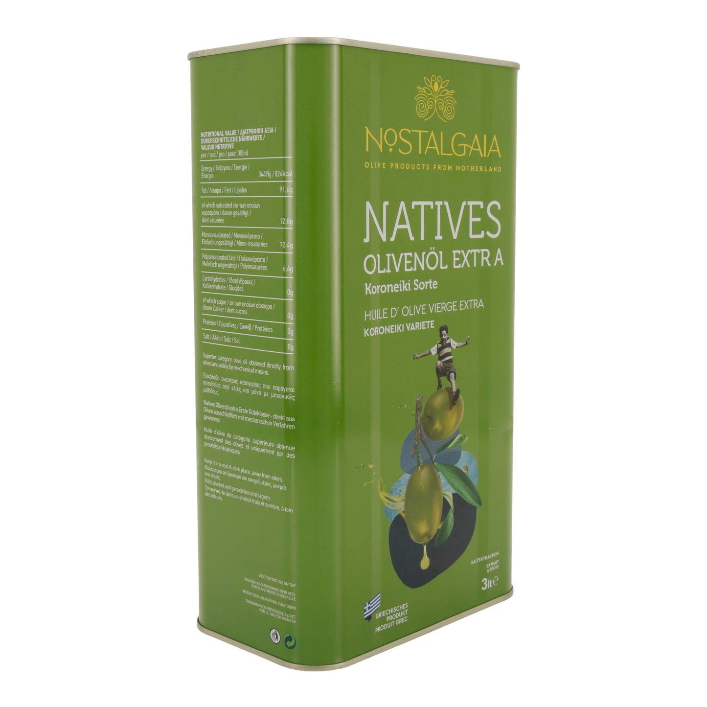 Natives Olivenöl extra | Nostalgia | Koroneiki Sorte | 3 Liter – kaltgepresst, griechisches Produkt