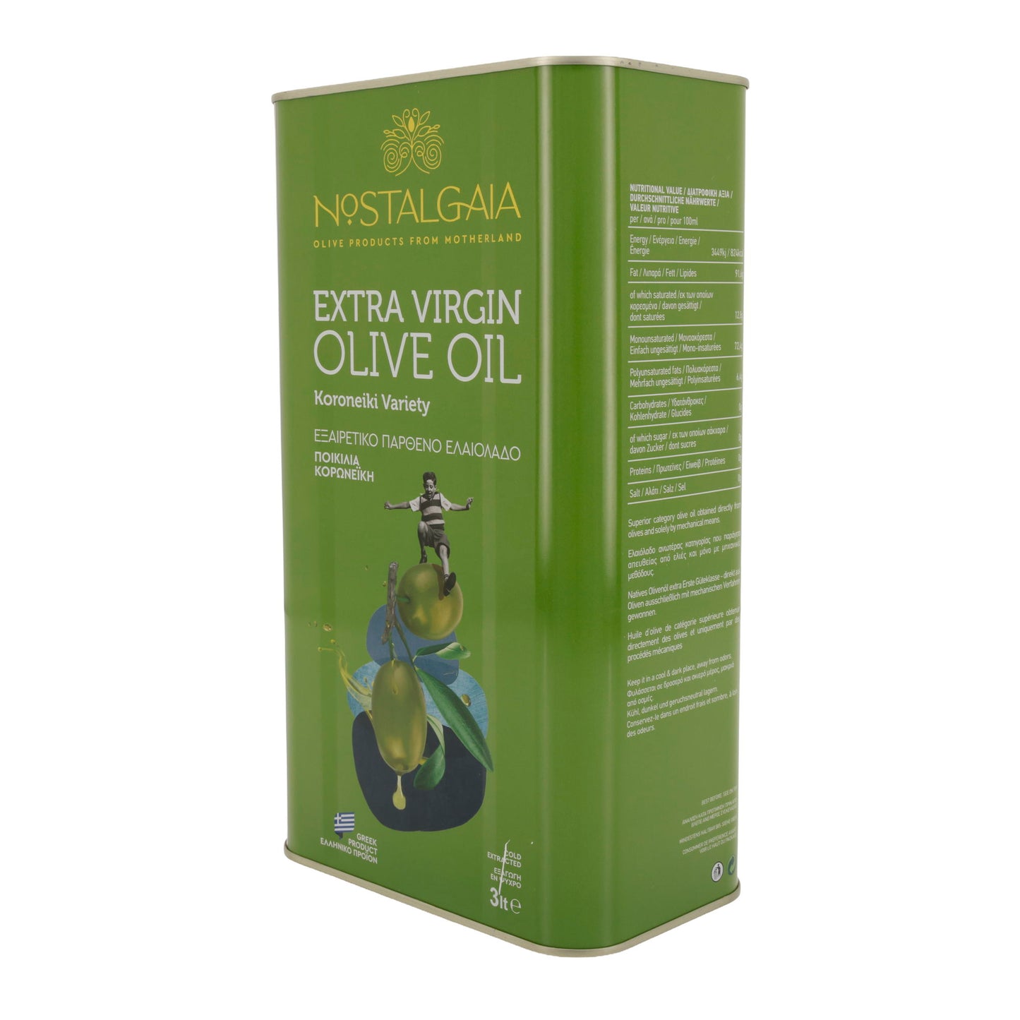 Natives Olivenöl extra | Nostalgia | Koroneiki Sorte | 3 Liter – kaltgepresst, griechisches Produkt