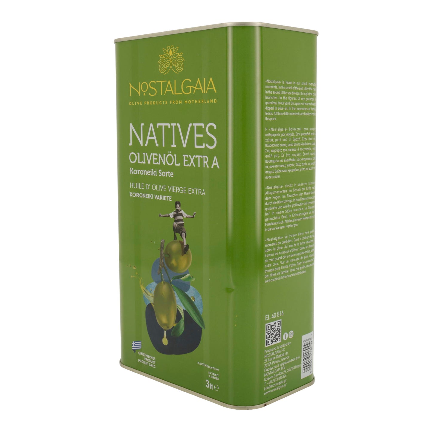 Natives Olivenöl extra | Nostalgia | Koroneiki Sorte | 3 Liter – kaltgepresst, griechisches Produkt