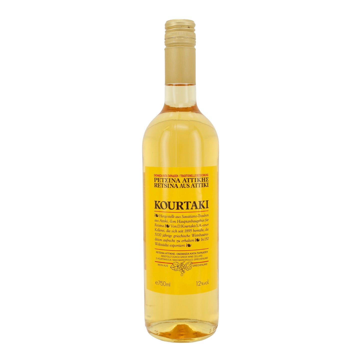 Kourtaki Retsina Weißwein | Traditioneller griechischer Harzwein aus Attiki | 12 % vol | 750 ml