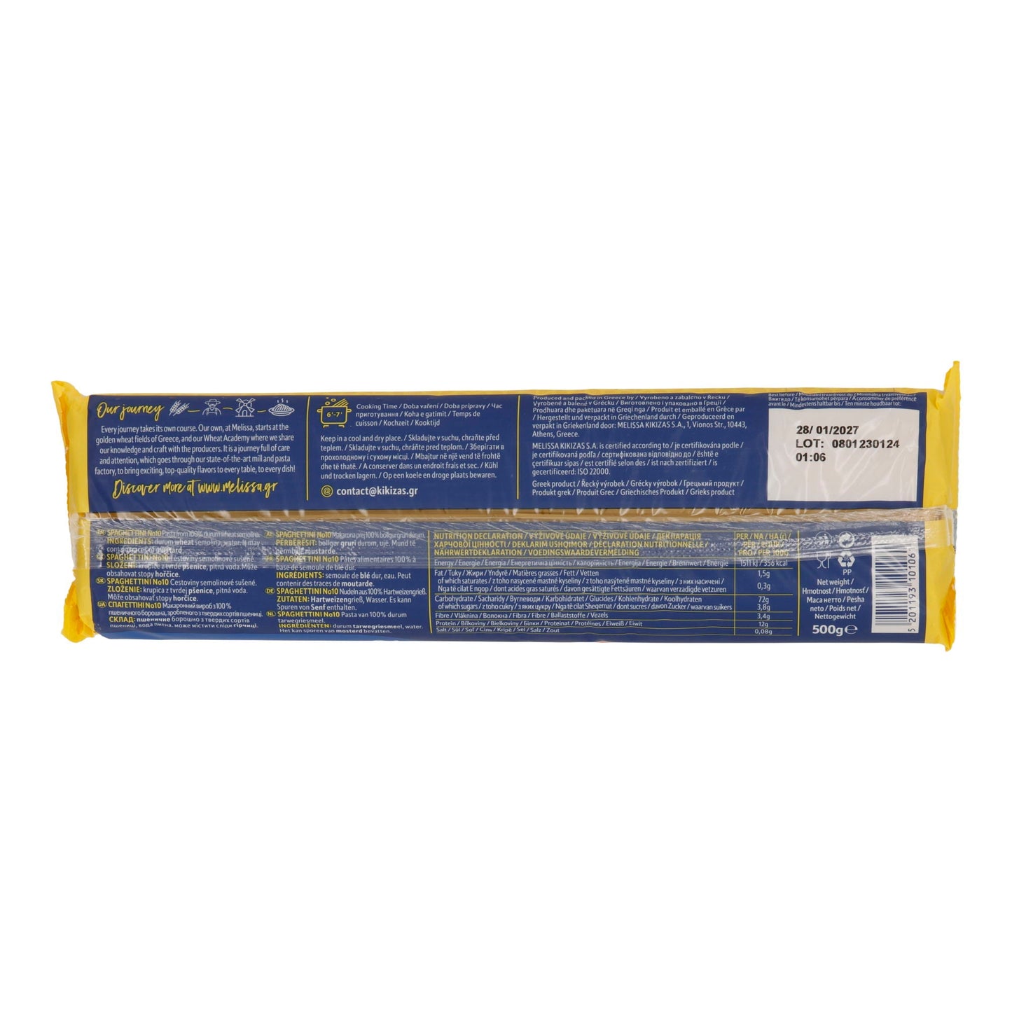 Pasta Melissa | Spaghettini No. 10 | Dünne griechische Hartweizennudeln, schnell kochend | 500 g Melissa