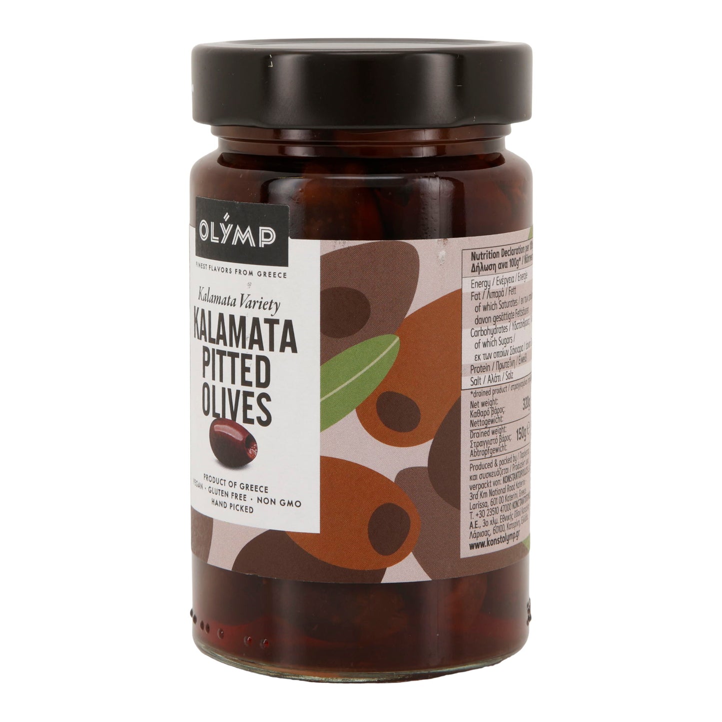 Kalamata Oliven entsteint Olymp | Vegan, Glutenfrei, Non-GMO | 320 g Glas Olymp Konstantopoulos