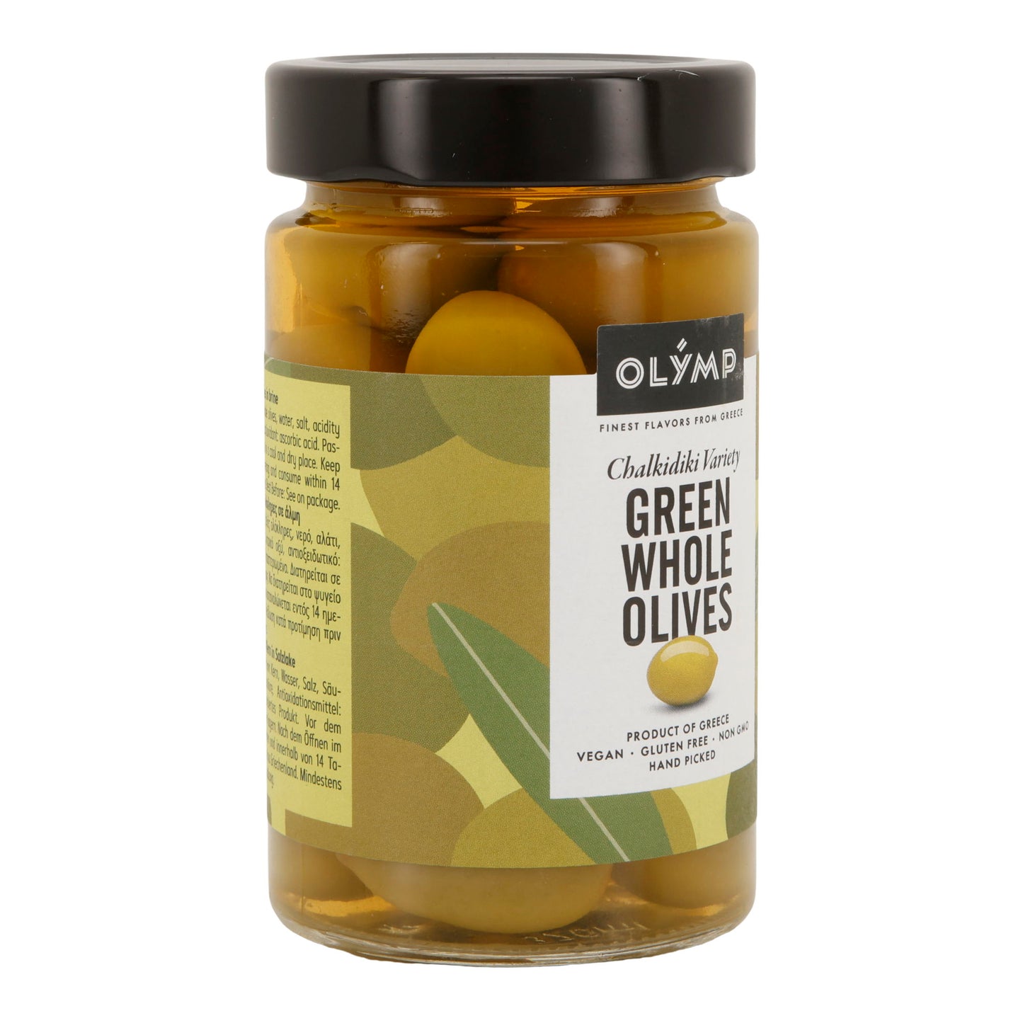Grüne Oliven Olymp | Ganze Chalkidiki-Oliven mit Kern | Vegan, Glutenfrei, Non-GMO | 320 g Glas
