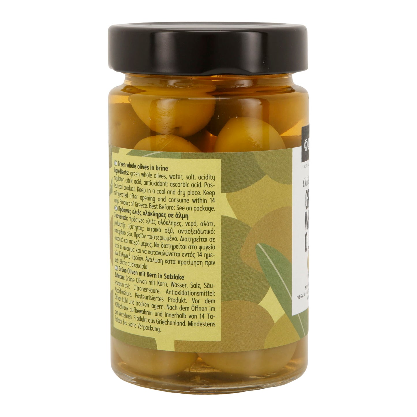 Grüne Oliven Olymp | Ganze Chalkidiki-Oliven mit Kern | Vegan, Glutenfrei, Non-GMO | 320 g Glas