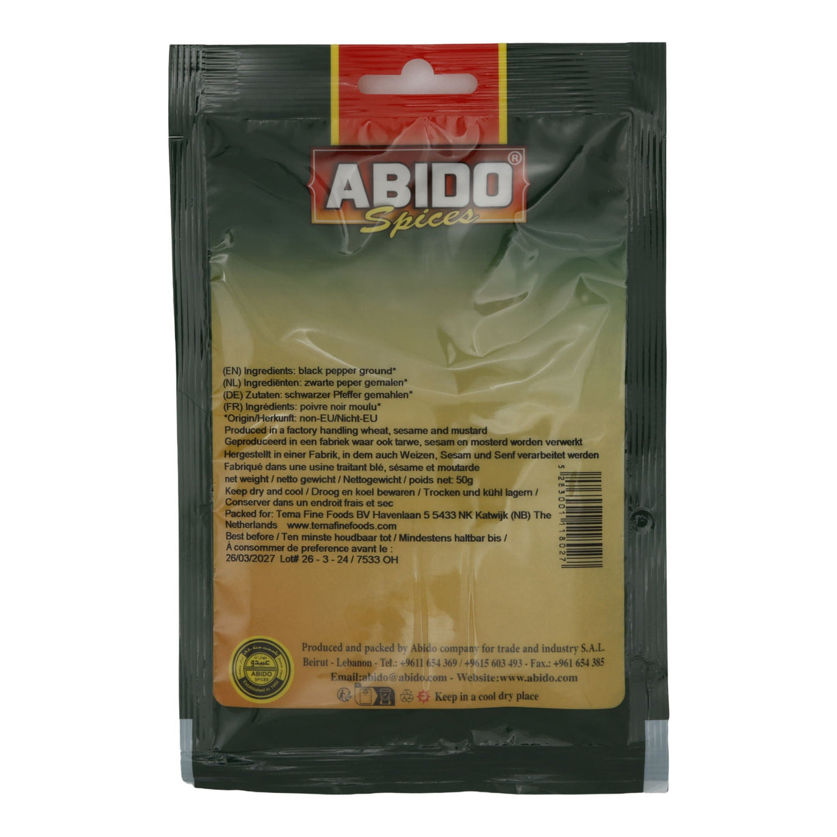 Pfeffer Abido | schwarz, gemahlen | intensiver Geschmack aus dem Libanon | 50 g ABIDO