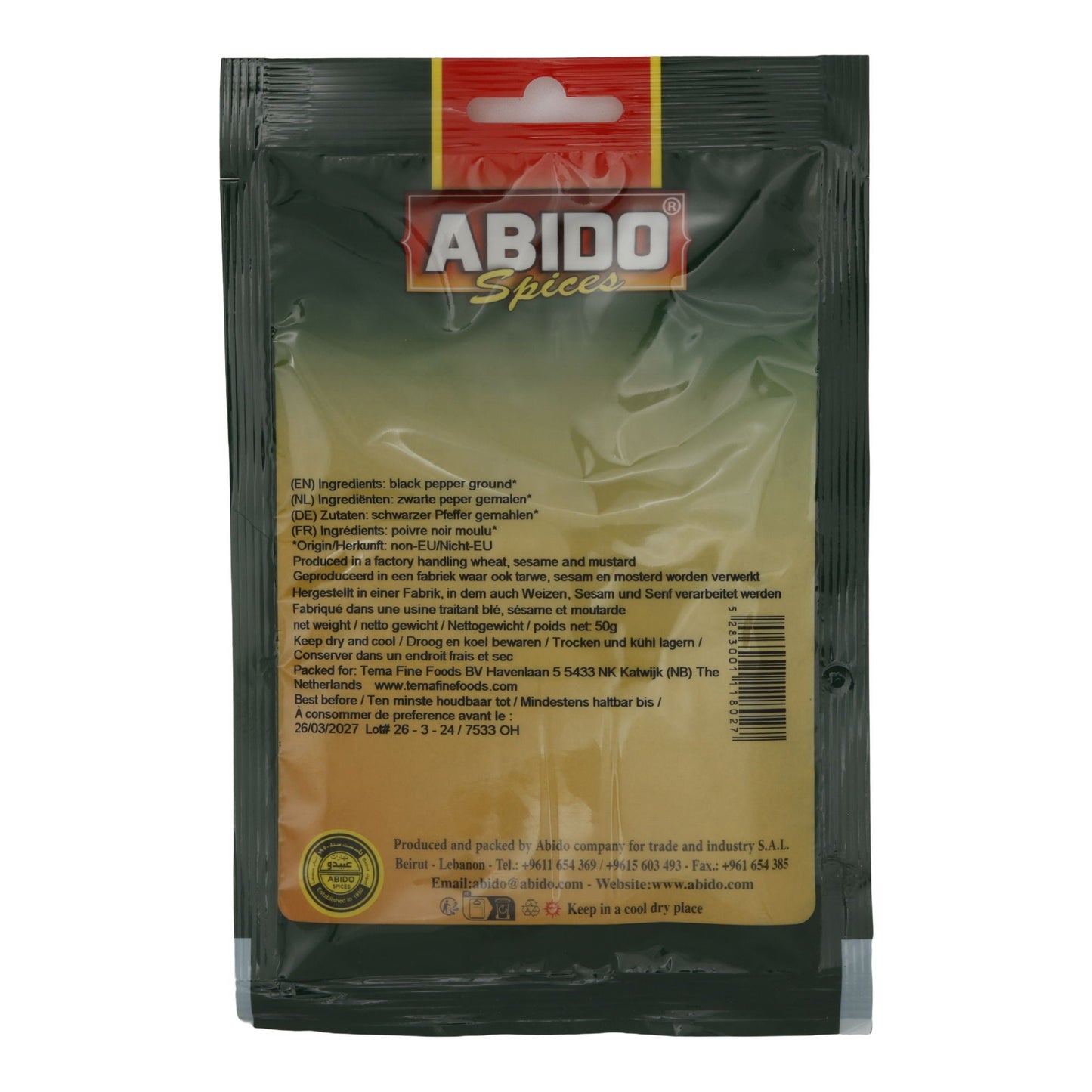 Pfeffer Abido | schwarz, gemahlen | intensiver Geschmack aus dem Libanon | 50 g ABIDO