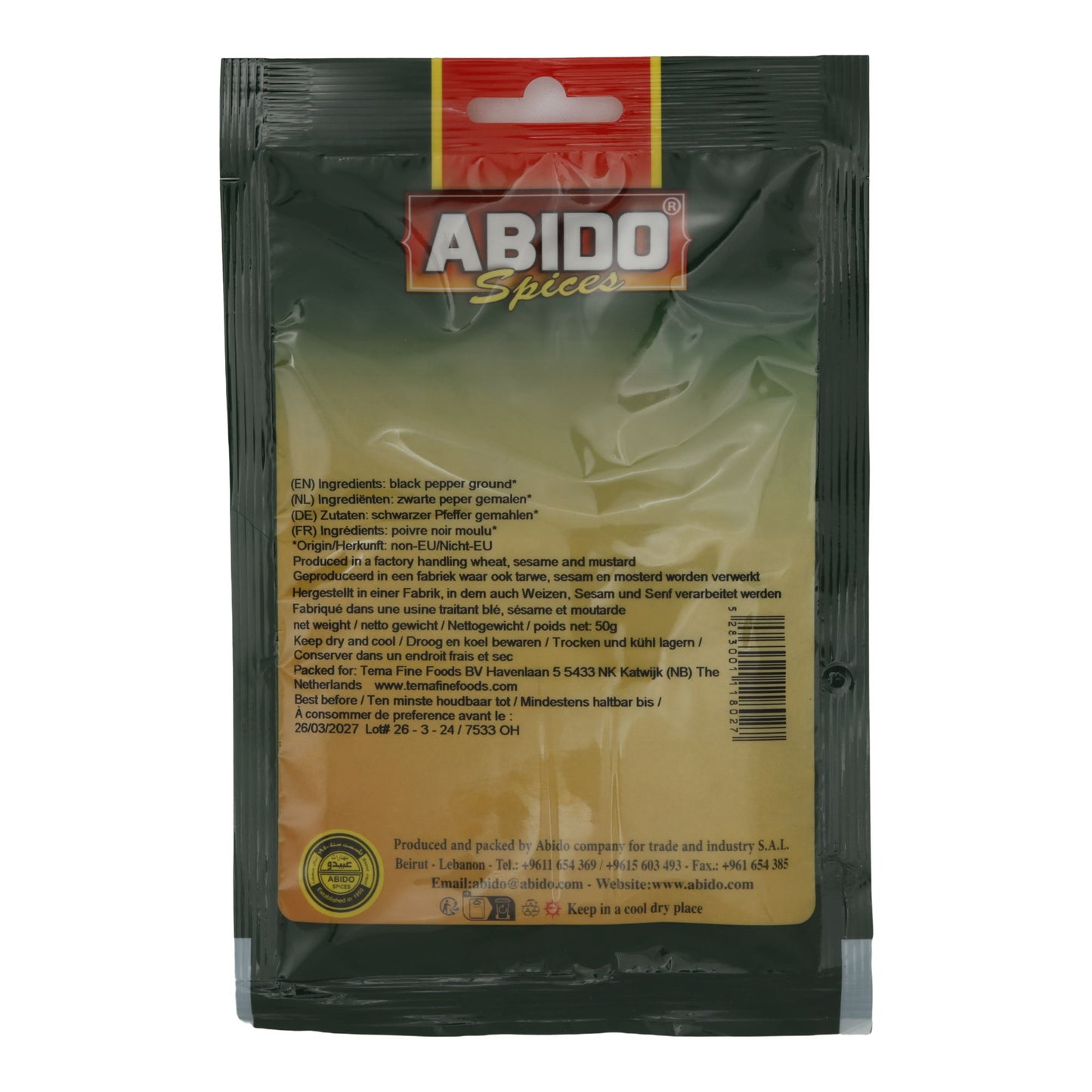 Pfeffer Abido | schwarz, gemahlen | intensiver Geschmack aus dem Libanon | 50 g