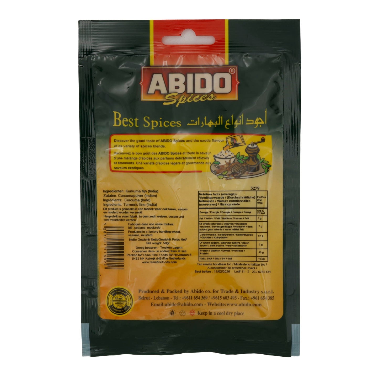 Kurkumapulver Abido | Gewürz | Fein gemahlen, aus dem Libanon | 50 g ABIDO