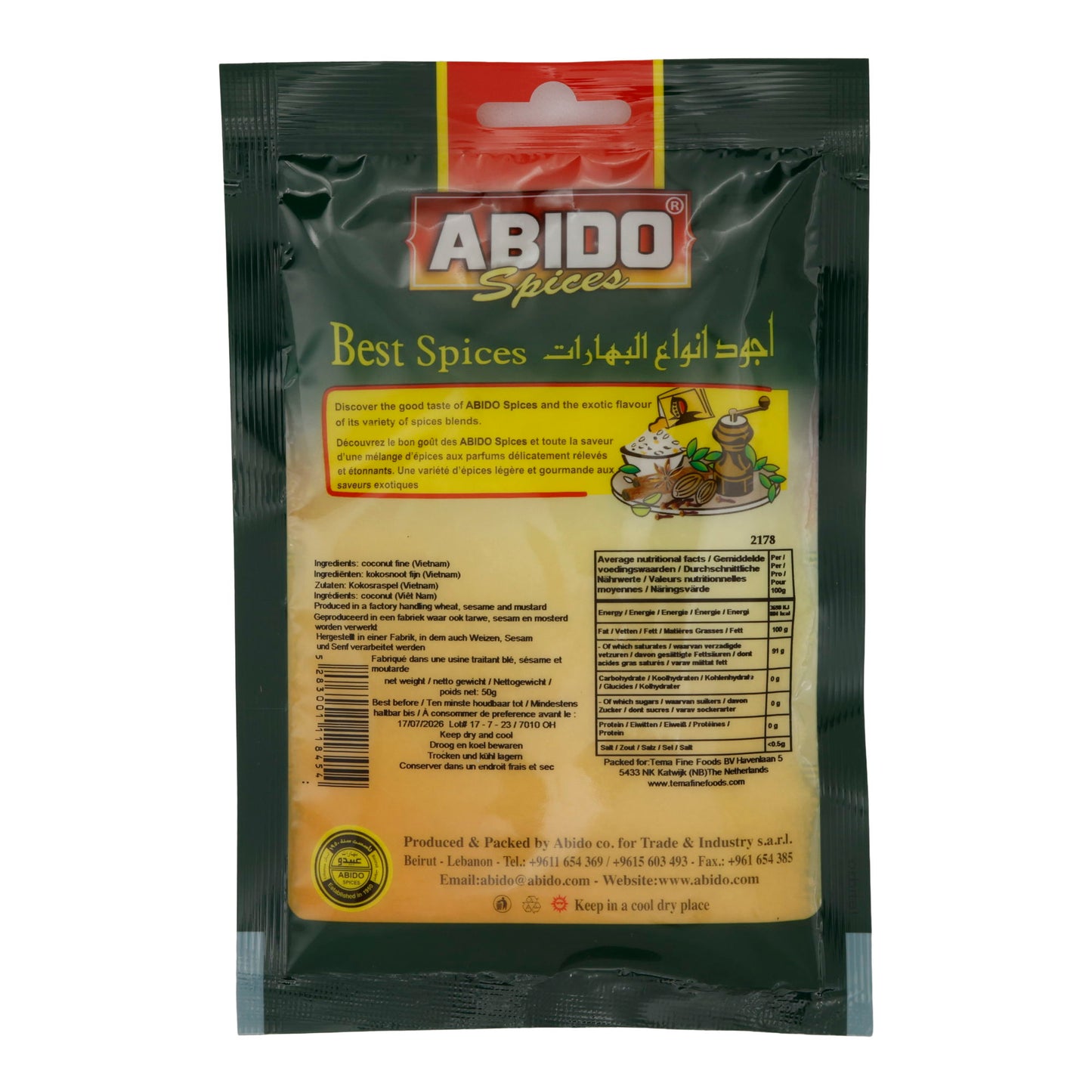 Gewürz Abido | Gewürz | Kokosnussraspeln fein | 50 g