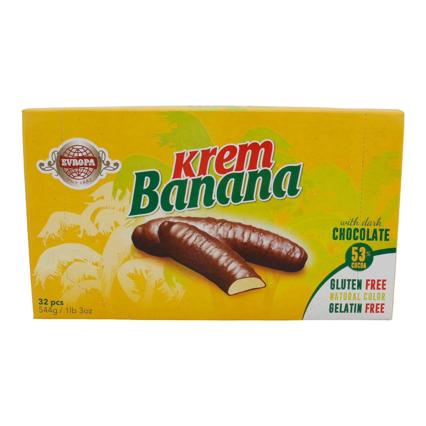 Bananencrème Evropa Krem Banaan | Snoep | met bananensmaak en chocoladeglazuur | 32 stuks, 544g