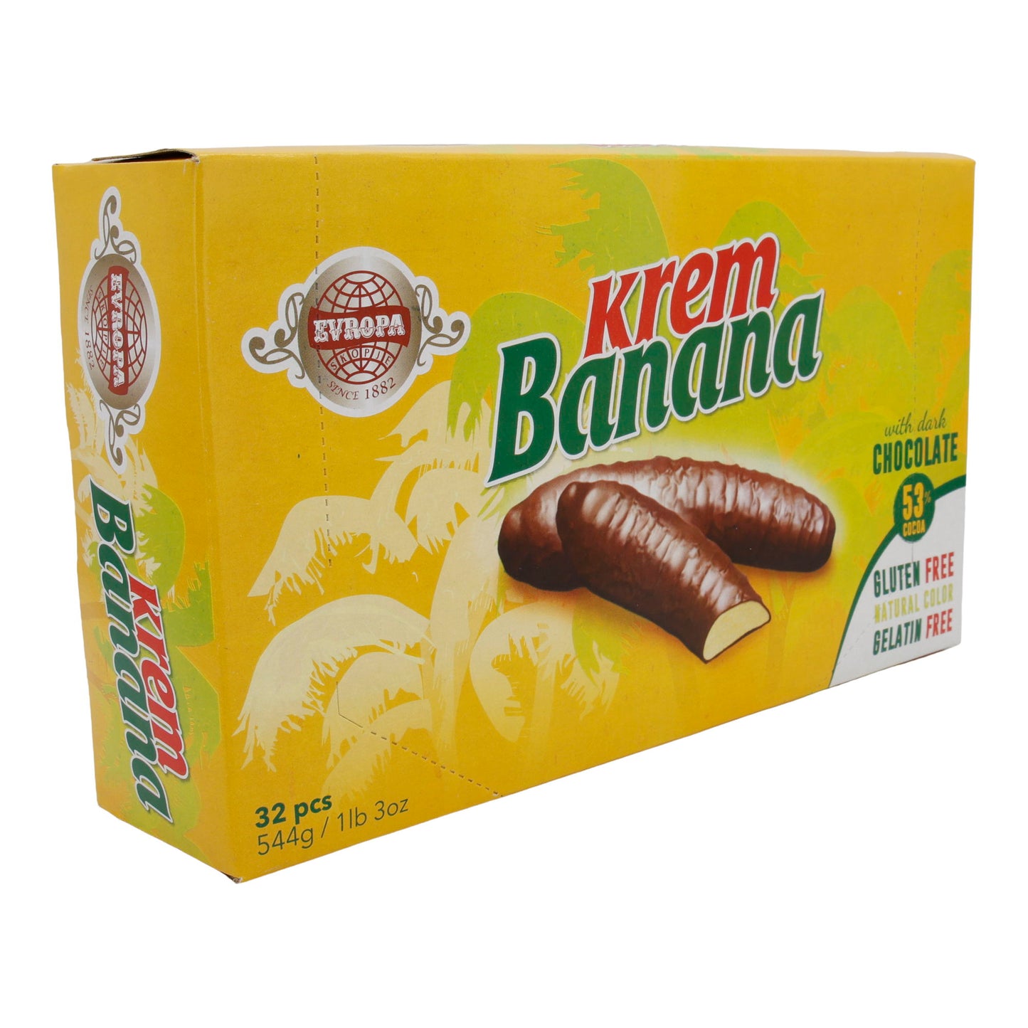 Bananencrème Evropa Krem Banaan | Snoep | met bananensmaak en chocoladeglazuur | 32 stuks, 544g