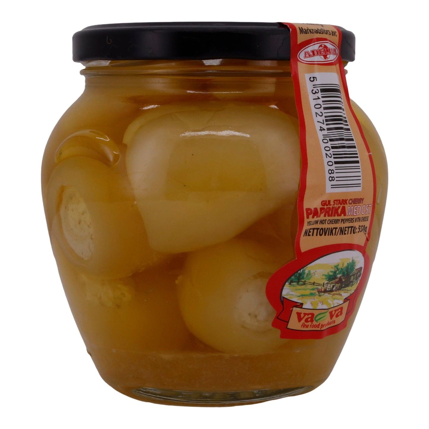 Kirschpaprika Va-Va | Gemüse | Gelb, gefüllt mit Käse | 550g Glas ADELINA