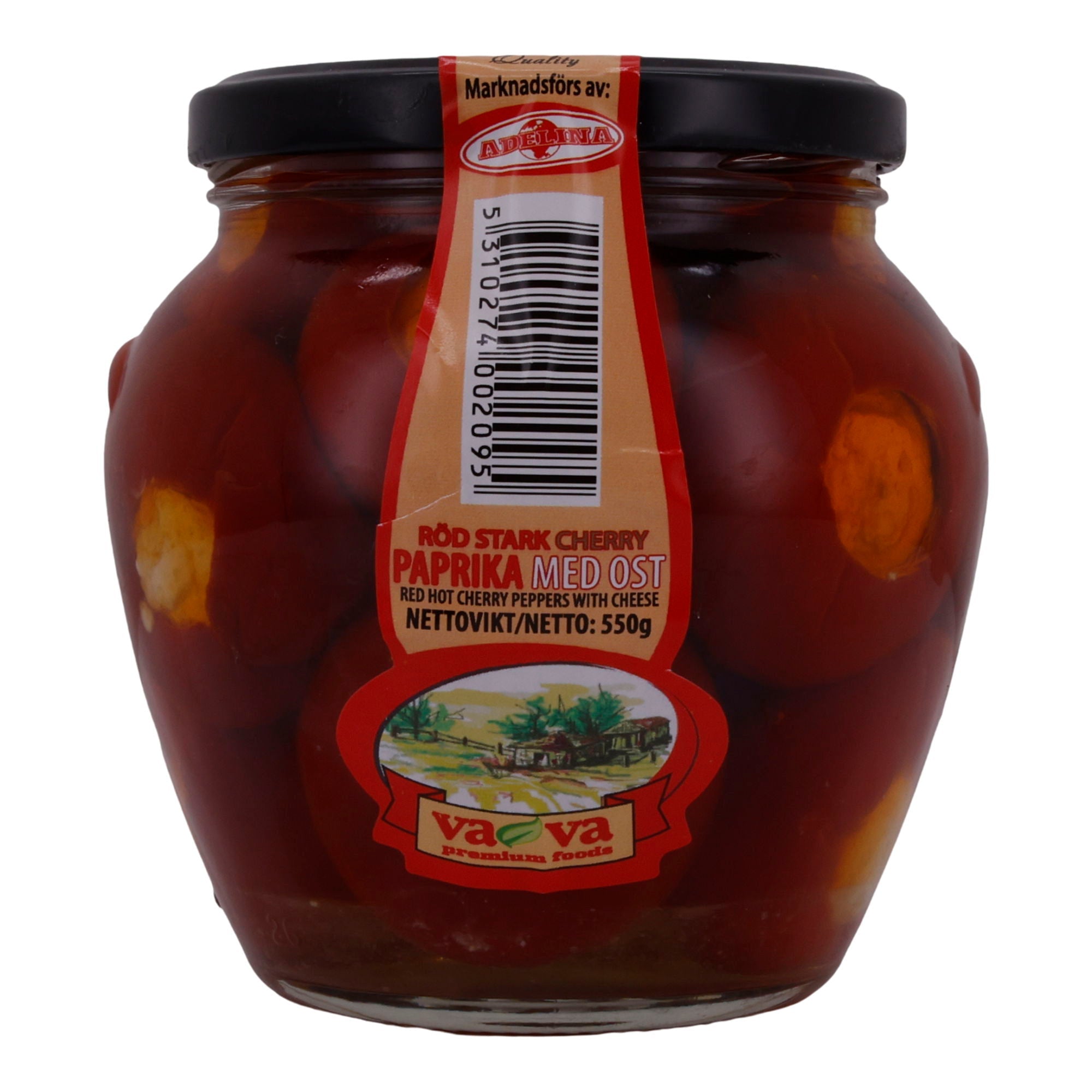 Gefüllte Kirschpaprika Va-Va Premium Foods | Gemüse | Scharf, mit Käse | 550 g ADELINA