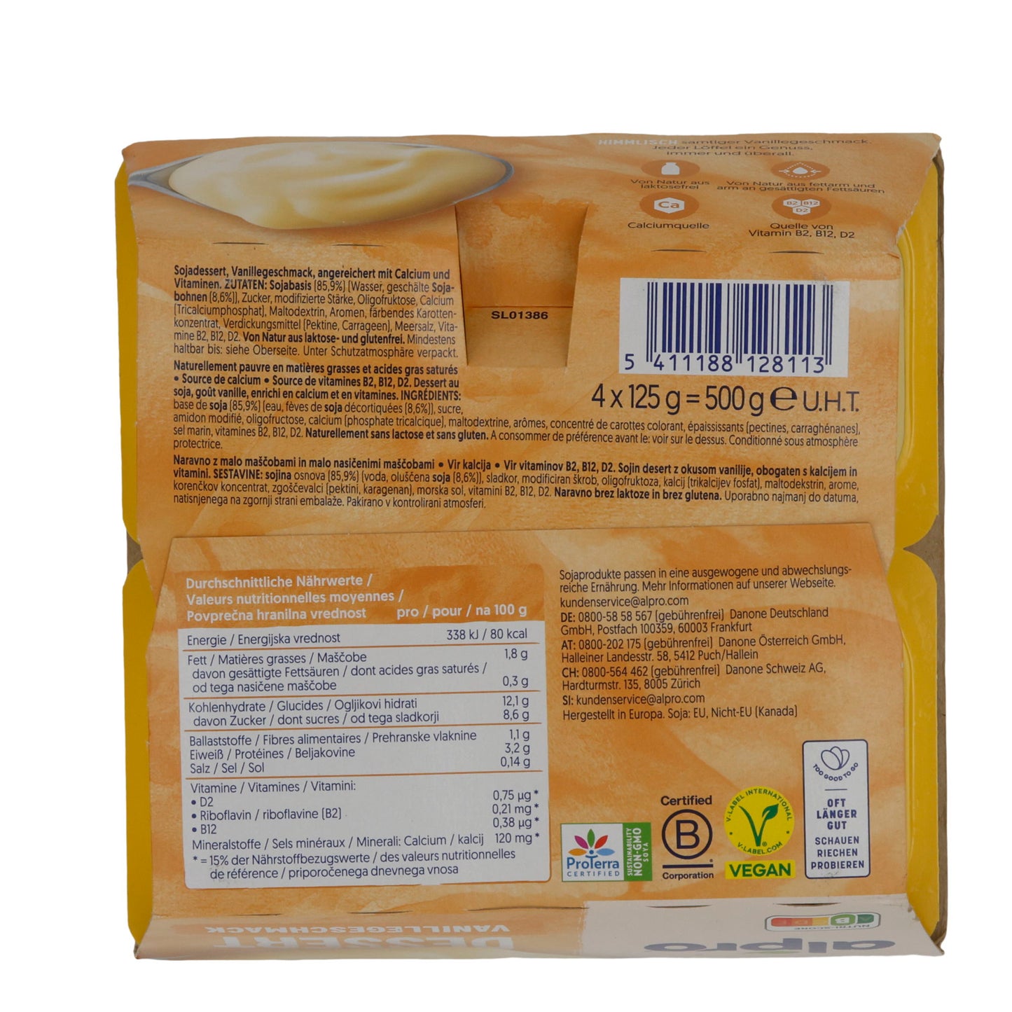 Vanillepudding Alpro Dessert | Dessert | Pflanzlicher Vanillepudding ohne Kühlung | 500 g (4 x 125 g)