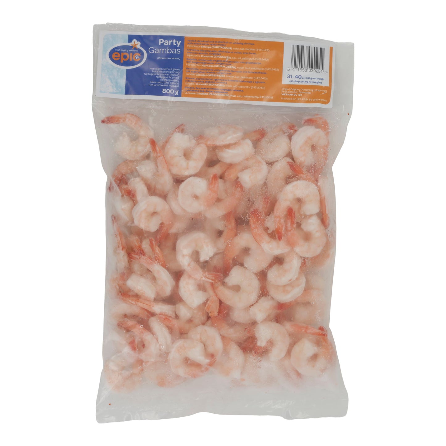 Garnelen Epic | Party Gambas | Premium, geschält mit Schwanz | 800 g