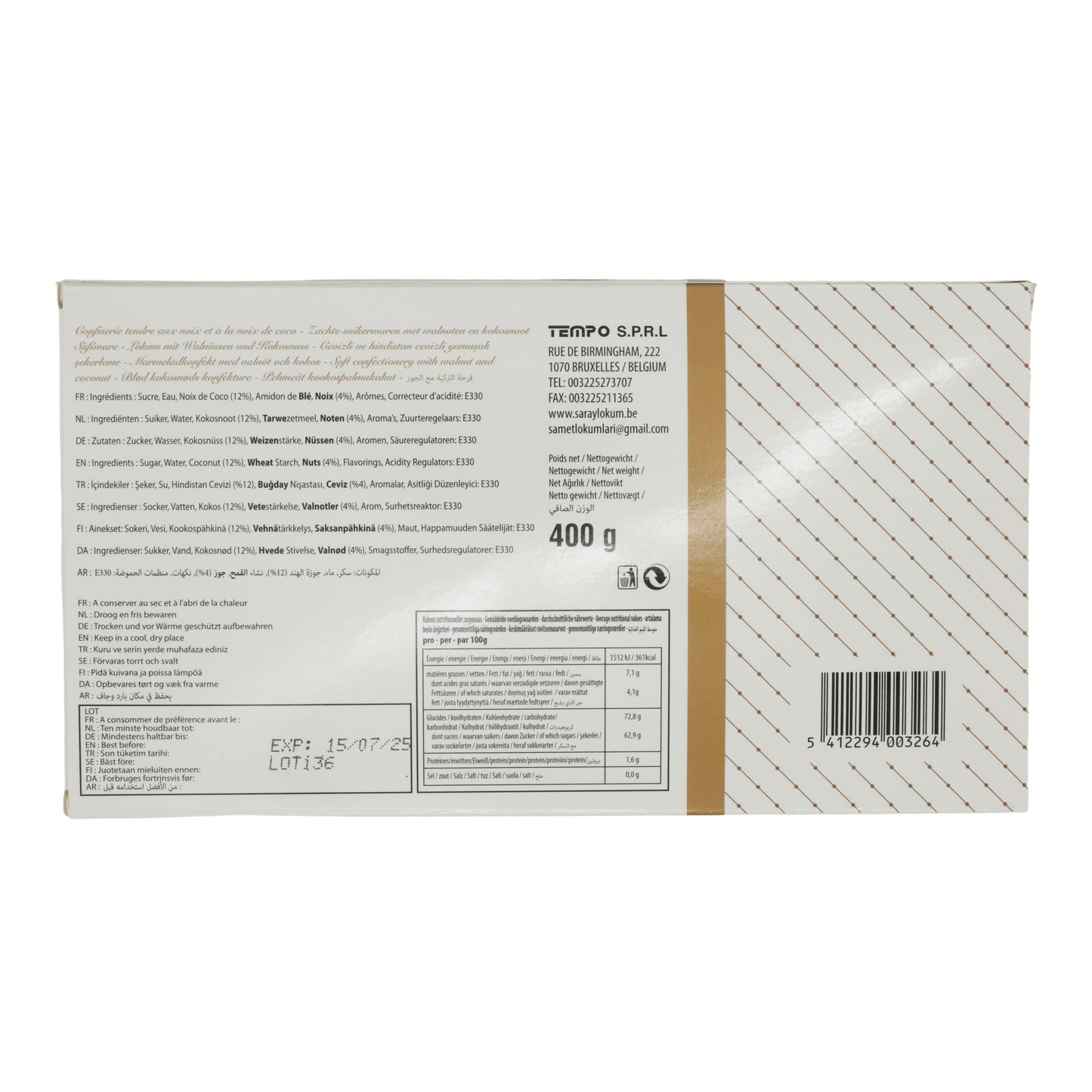 Turkish Delight Saray | Süßware | Lokum mit Walnüssen | 400 g