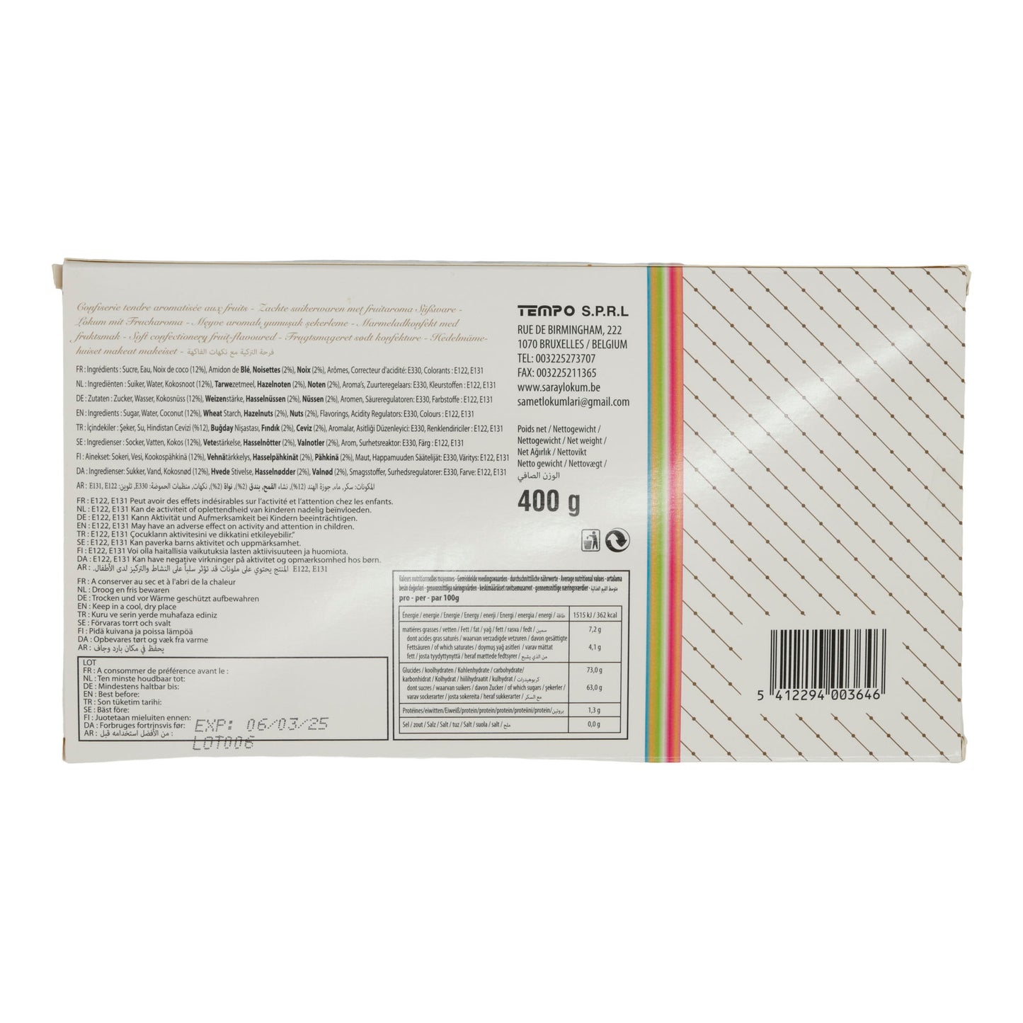 Lokum Turkish Delight Saray | Snoep | met allerlei smaken | 400 g
