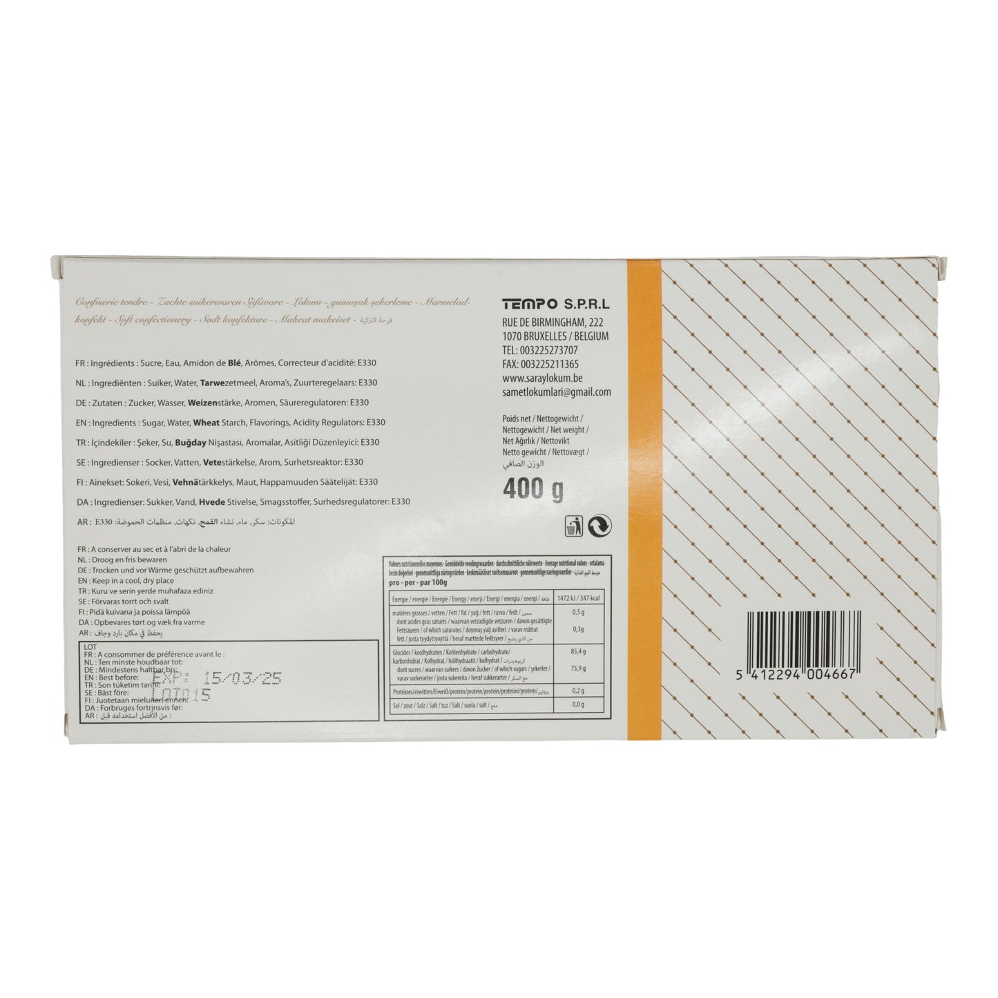 Lokum Saray | Turkish Delight | Mit natürlichem Geschmack | 400g SARAY