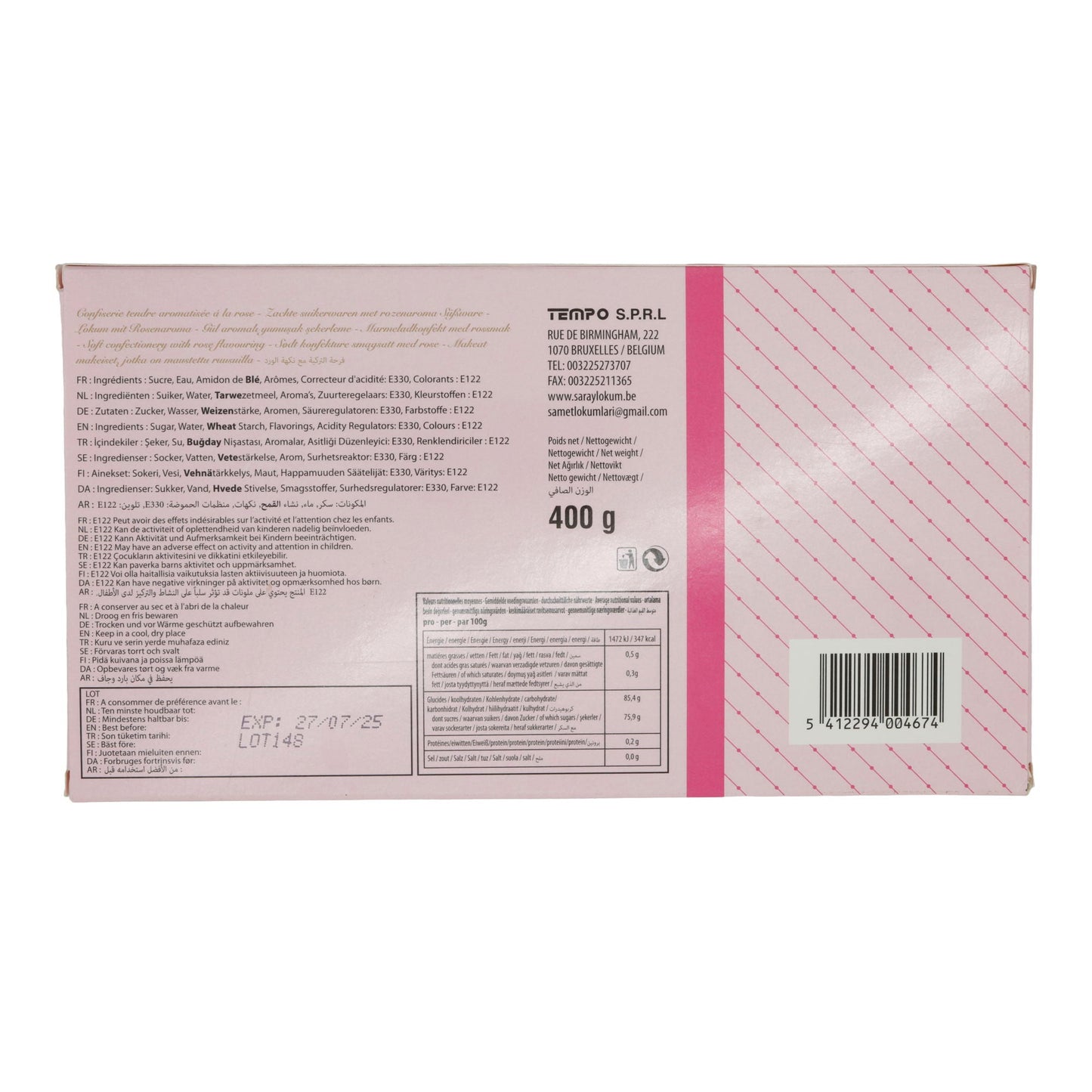 Lokum Turkish Delight Saray | Süßigkeit | Mit Rosenaroma | 400 g SARAY