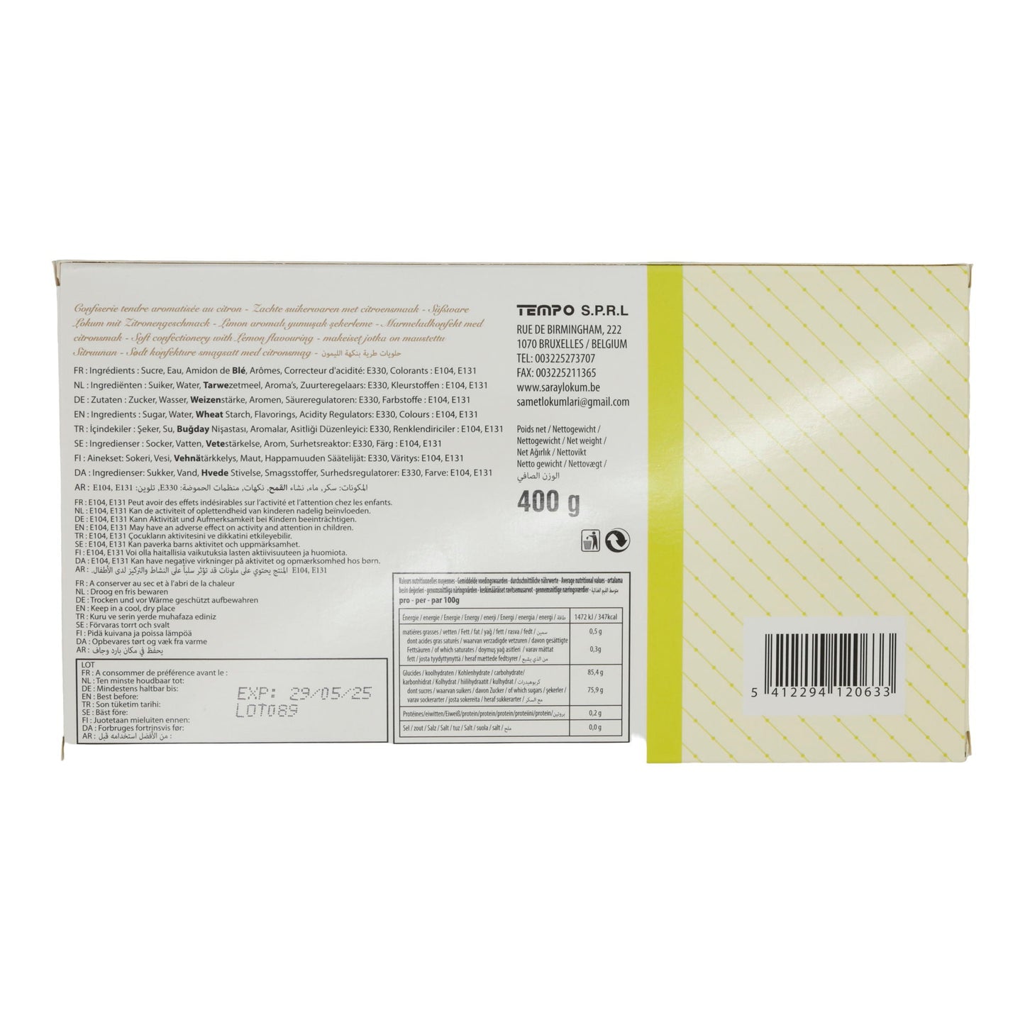 Lokum Saray | Turkish Delight | Mit Zitronengeschmack | 400g SARAY